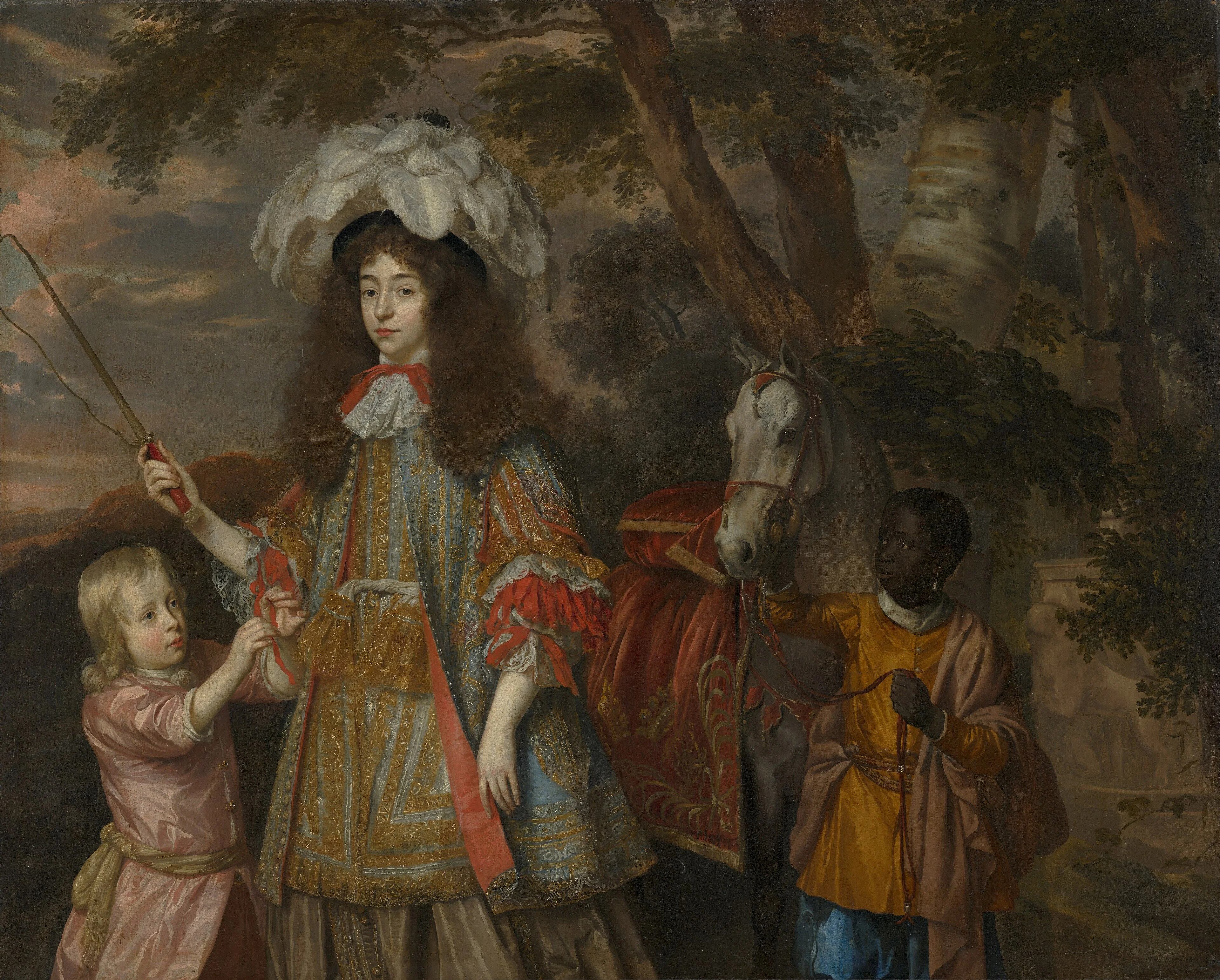 Portrait of Maria of Orange (1642-1688), with Hendrik van Zuijlestein (d. 1673) and a Servant