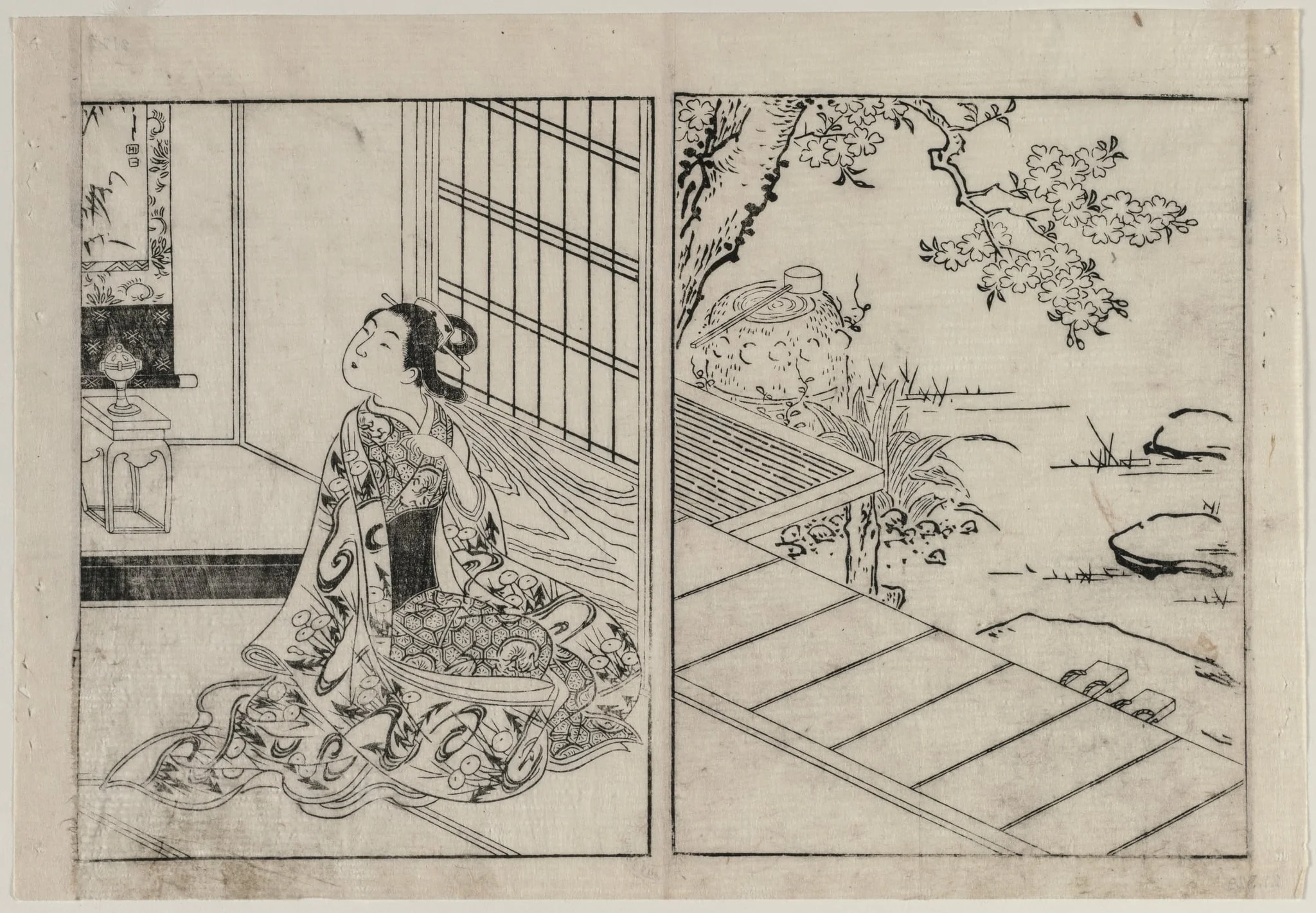 Woman Looking at a Hanging Scroll, by Nishikawa Sukenobu, 1744
