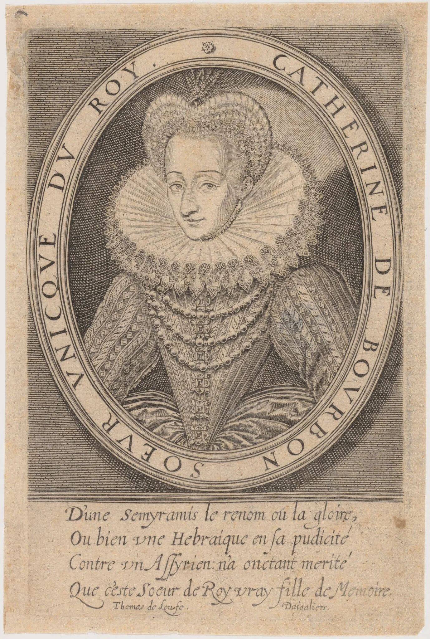Catherine of Bourbon, Sister of Henry IV, by Thomas de Leu, ink, 1590