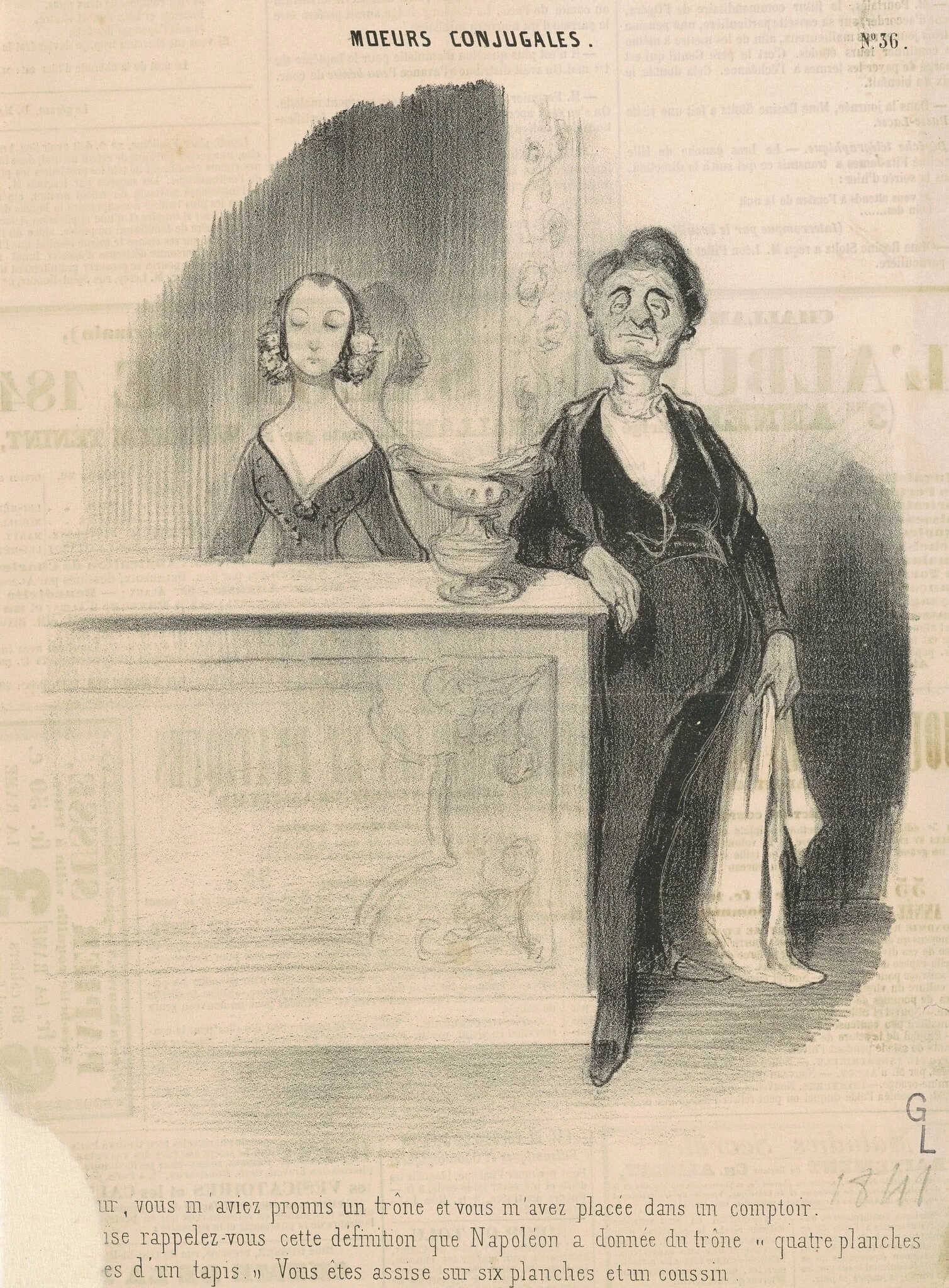 Arthur, vous m'aviez promis un trône..., by Honoré Daumier, ink, 1841