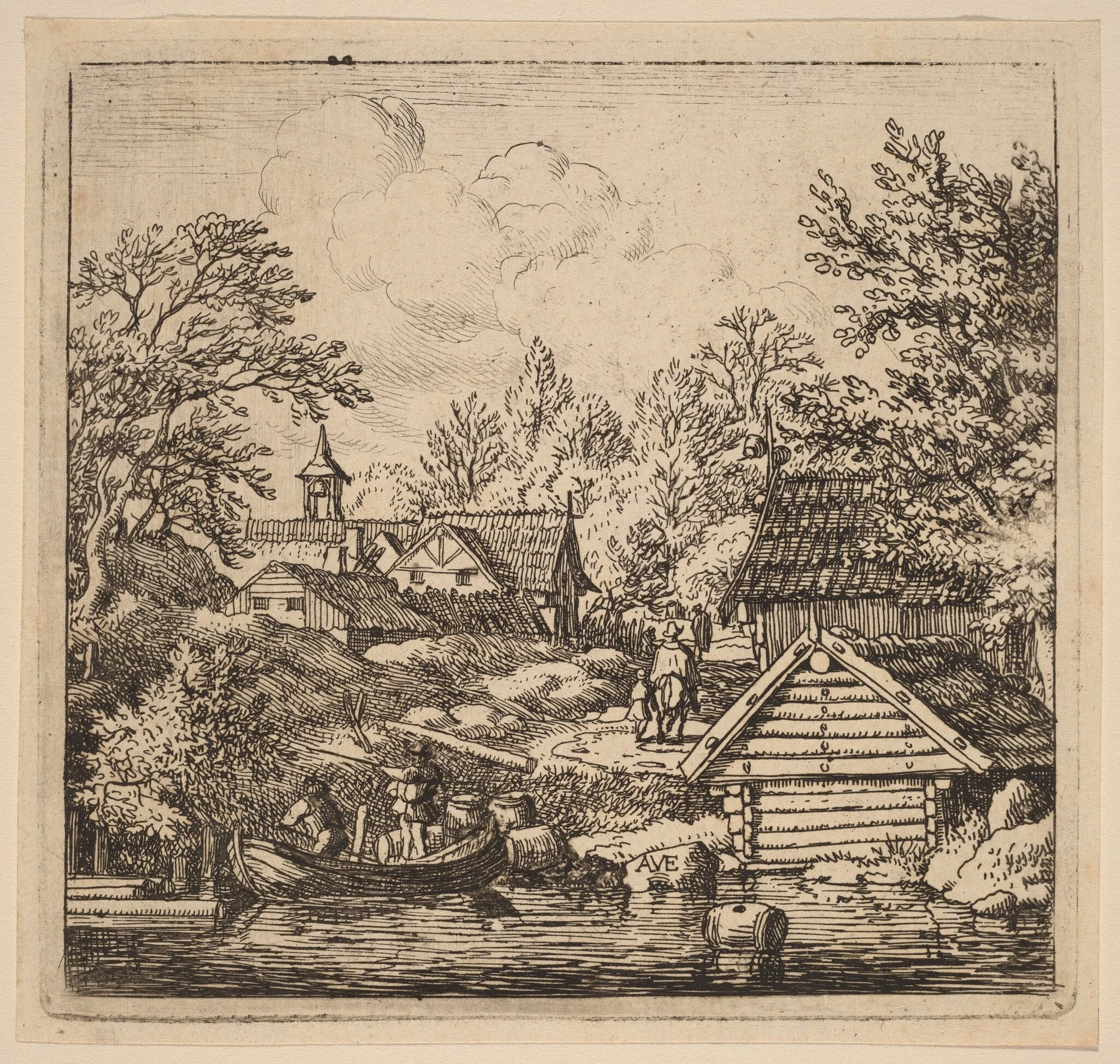 Unloading a Barge, by Allart van Everdingen, ink, 1650