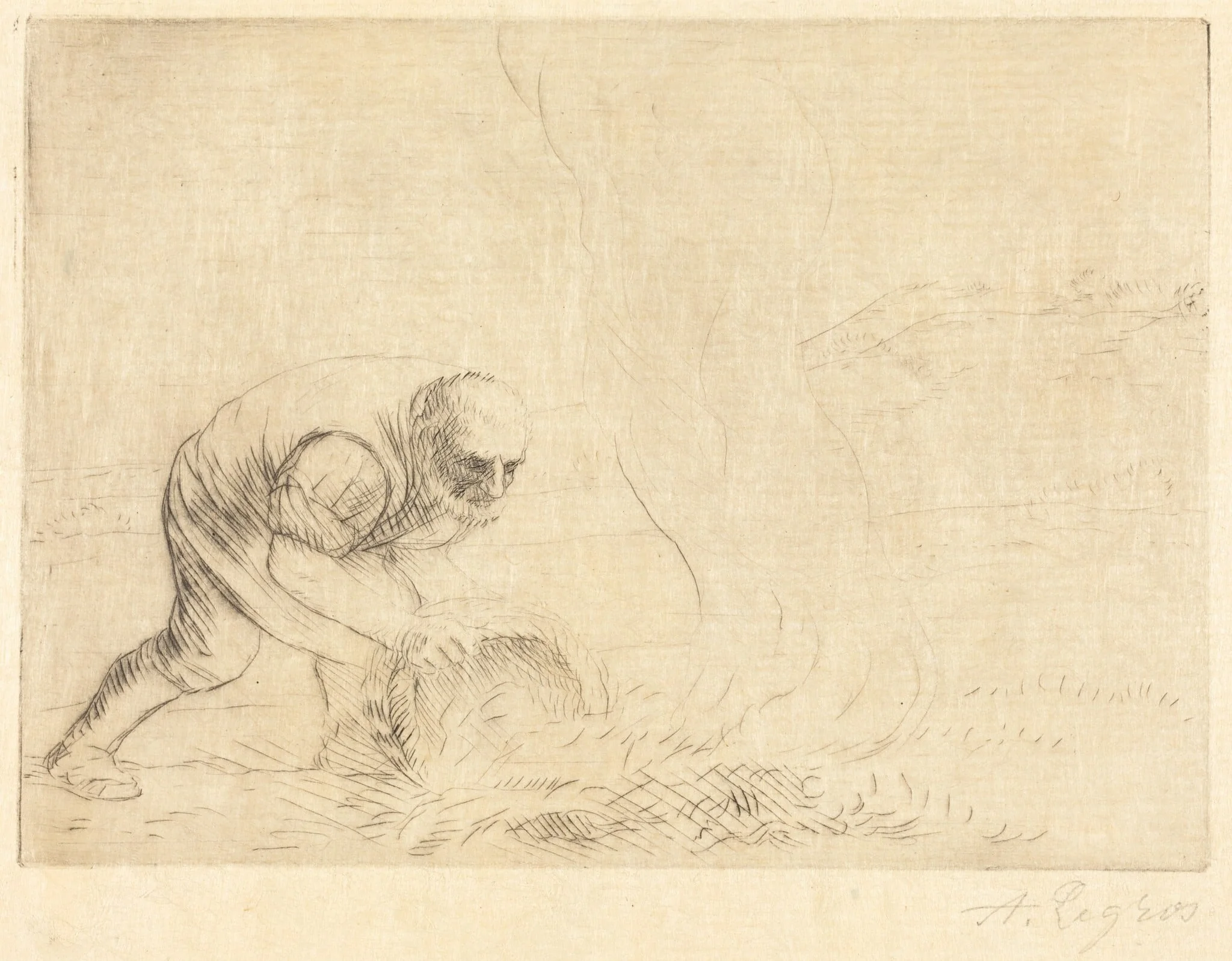 Burning Grass (Le bruleur d'herbes), by Alphonse Legros, ink, 1874