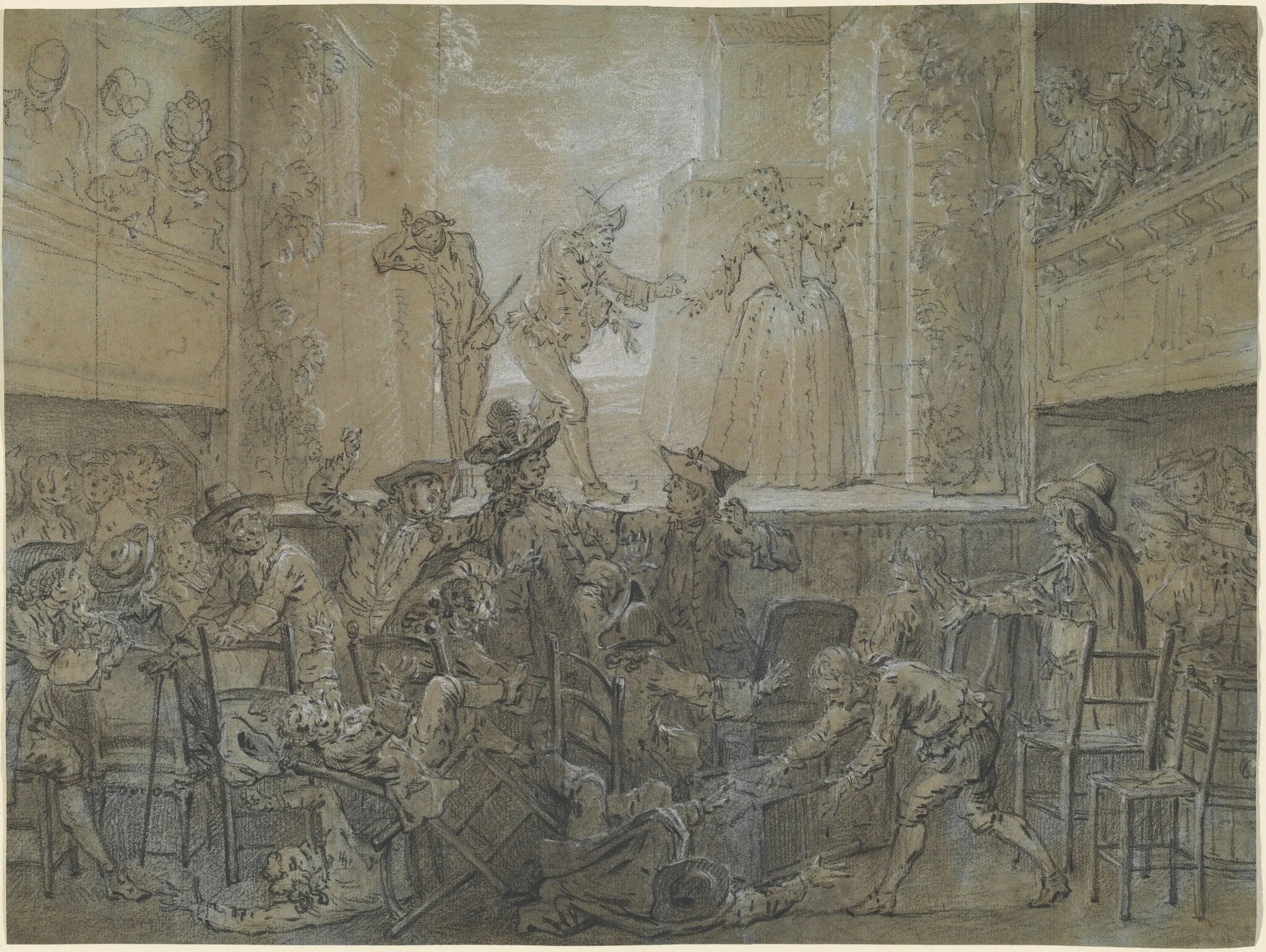 The Scene with the Tall Baguenodière, by Jean-Baptiste Oudry, chalk, 1726
