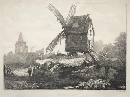 A Series of Ancient Buildings and Rural Cottages in the North of England:  At Crowland, Windmill