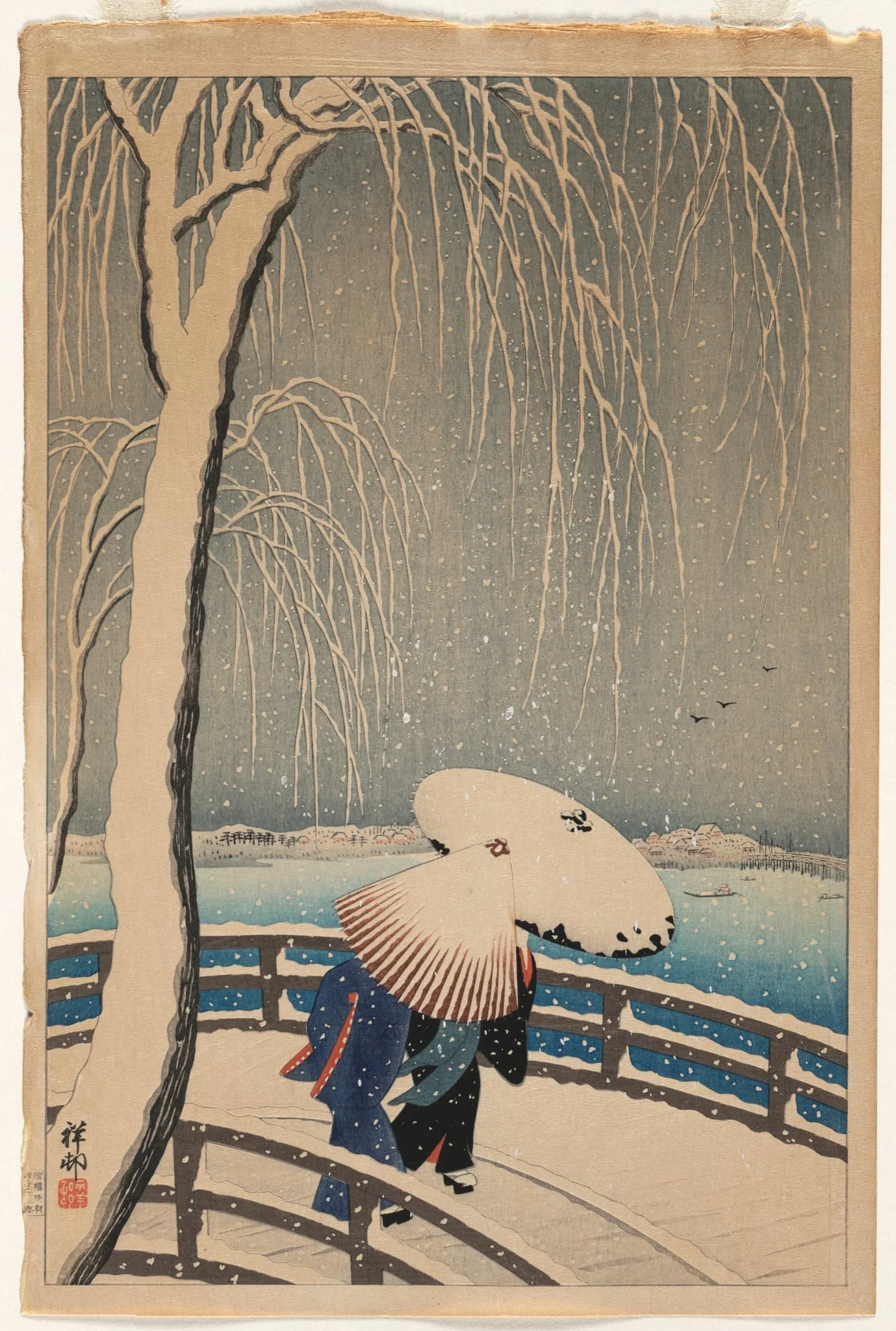 Umbrellas in Snow, by Ohara Koson, 1931