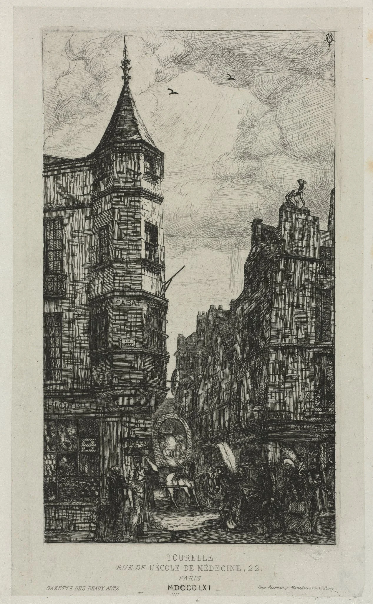 House with a Turret, No. 22, rue de L'Ecole de Médecine, Paris, (called the Turret of Marat), by Charles Meryon, 1861