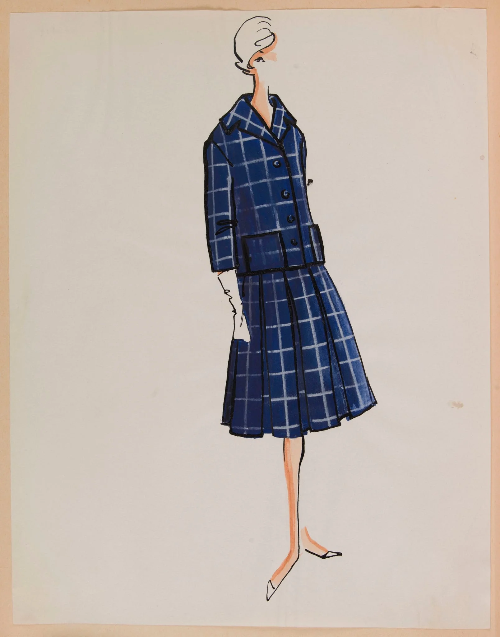 Tailleur bleu à jupe plissée, by Carven, 1959