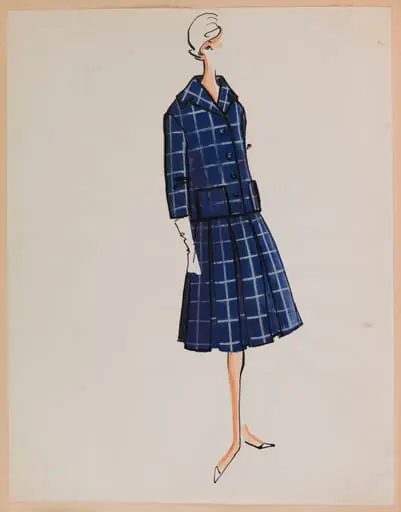 Tailleur bleu à jupe plissée