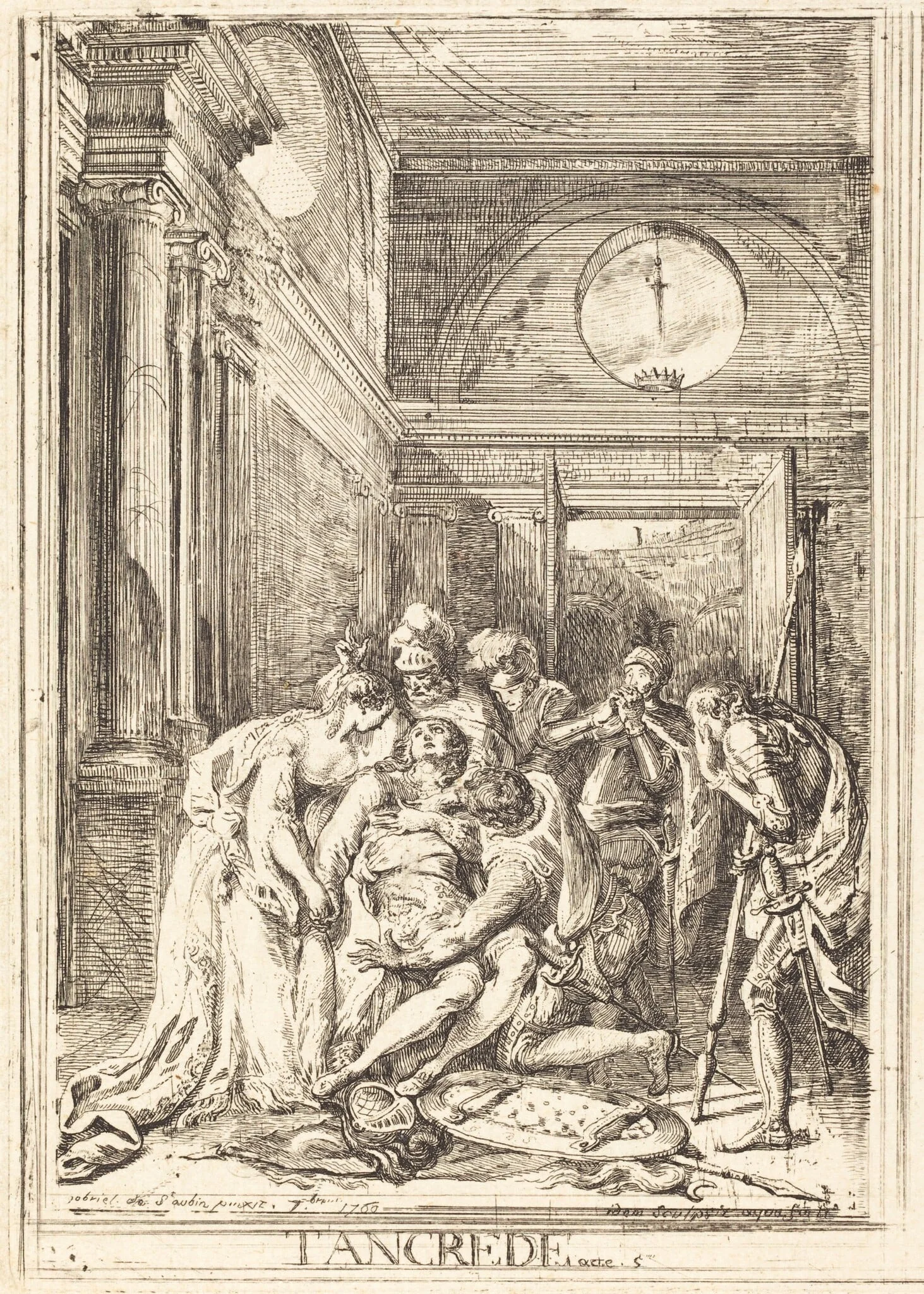 The Death of Tancred [left], by Gabriel de Saint-Aubin, ink, 1760