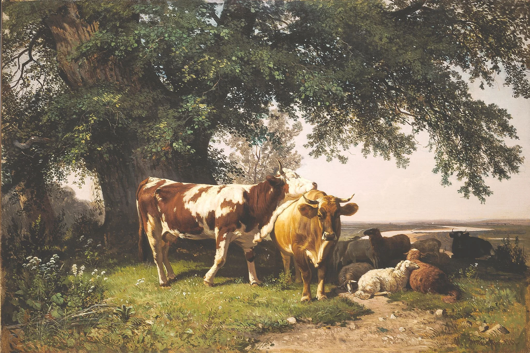 Herd under the Trees, by Ivan Shishkin, oil, 1864