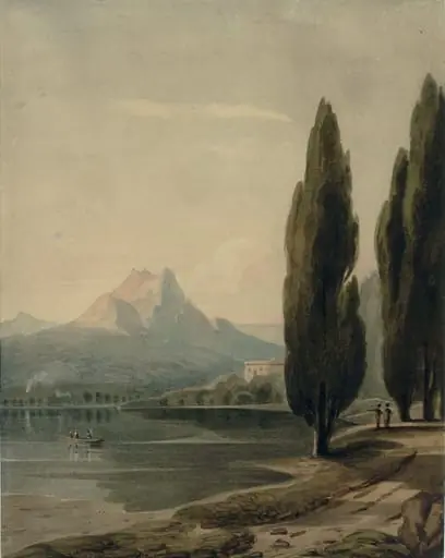 Landscape with Cypress Trees: Mountains in the distance