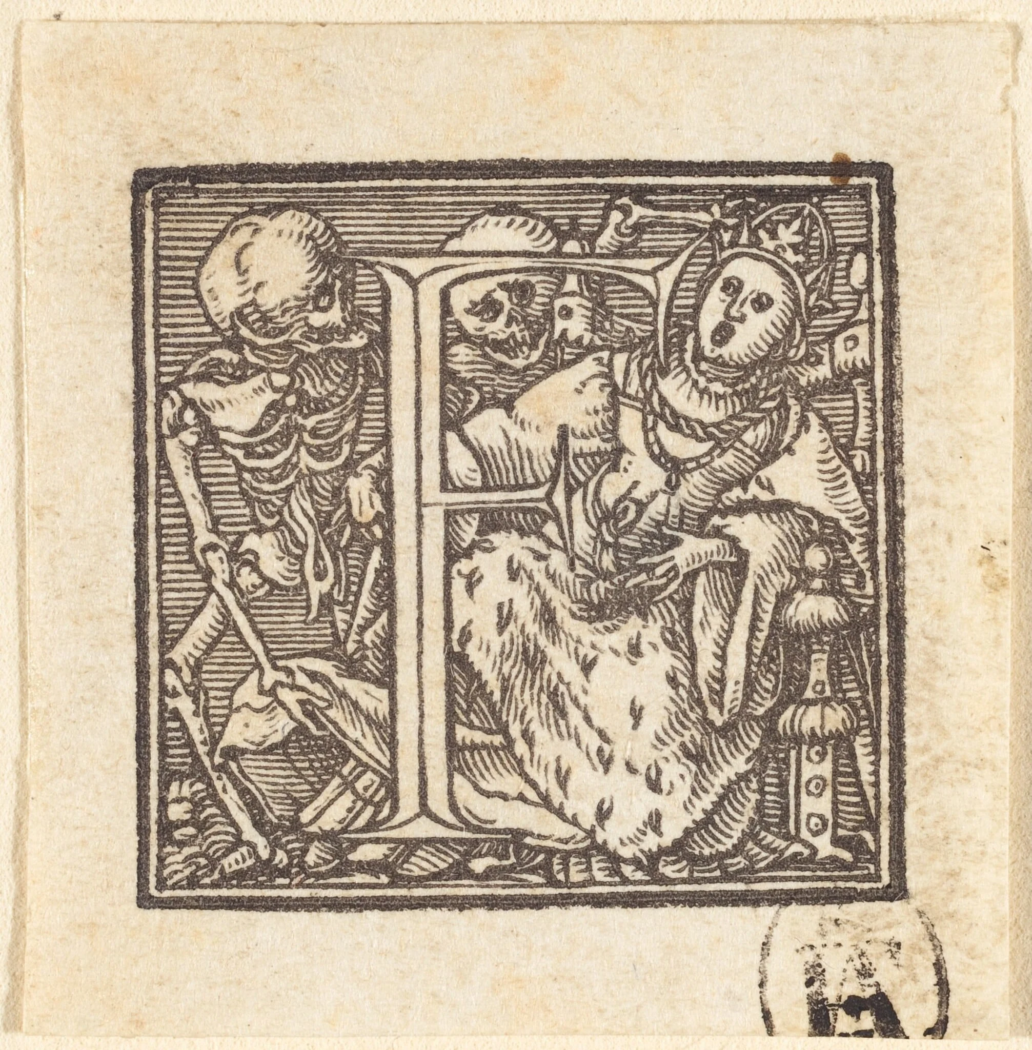 Letter F, by Hans Lützelburger, ink, 1523