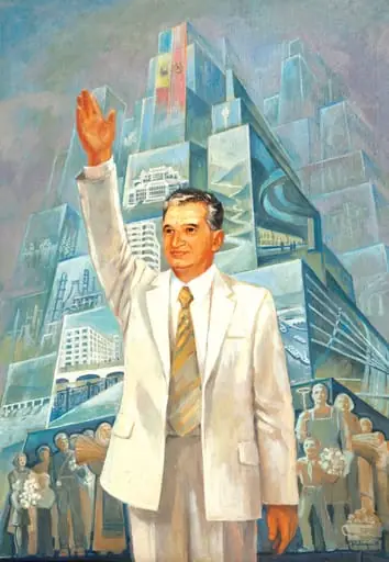 Tablou „Spre comuniste zări”, ulei pe pânză, semnat Doina Catargiu. Tabloul îl prezintă pe Nicolae Ceaușescu salutând realizările arhitecturale și industriale ale socialismului. Realizări redate în spatele său sub forma unei construcții gigantice. La baza acestei construcții stau oamenii muncii. Tablou comandat de Comitetul Județean de Partid Suceava și oferit lui Nicolae Ceaușescu cu ocazia aniversării vârstei de 71 de ani (ianuarie 1989).