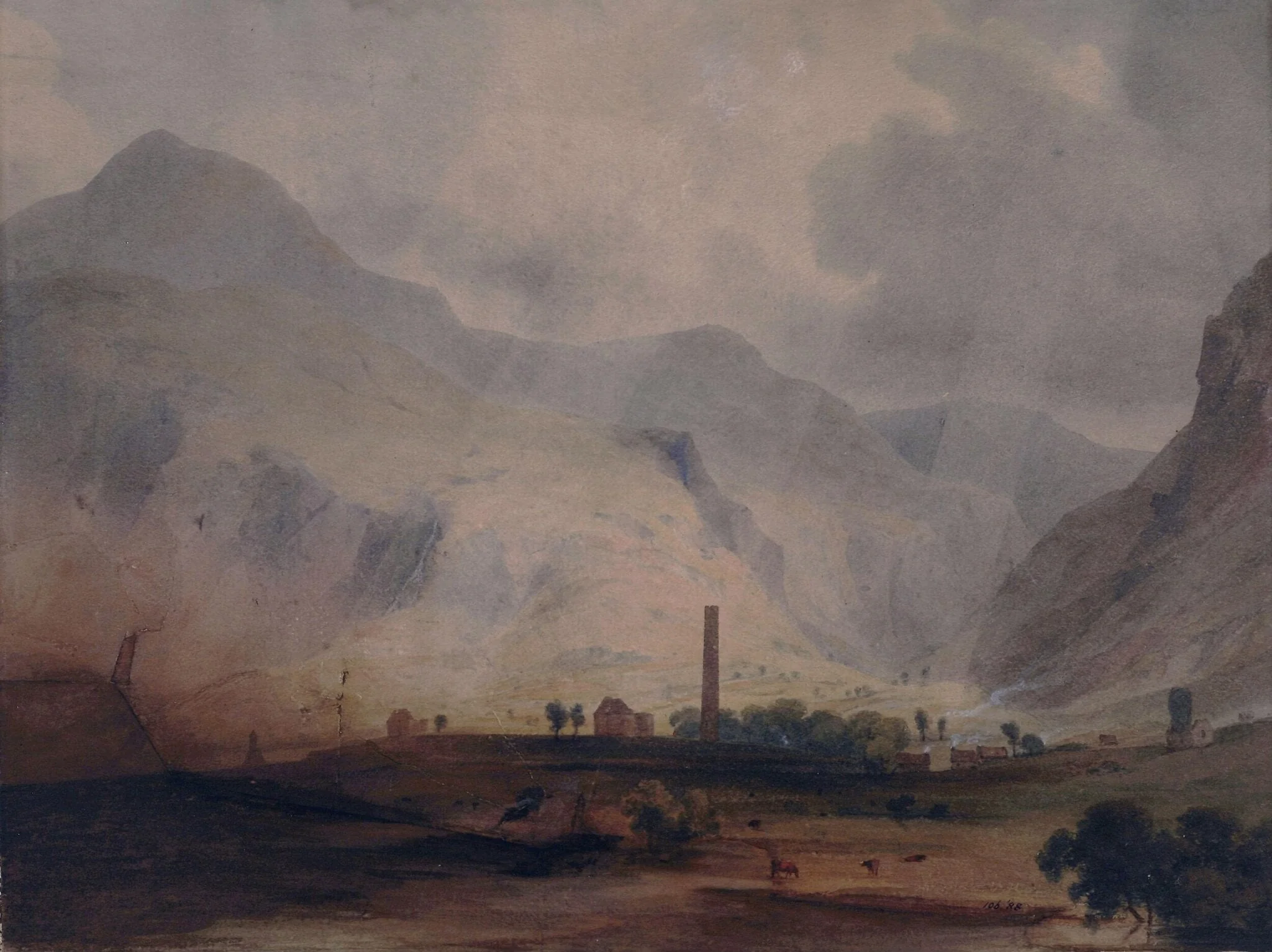 Vale of Glendalough, County Wicklow, with the round tower, by George Petrie, watercolor, 1810