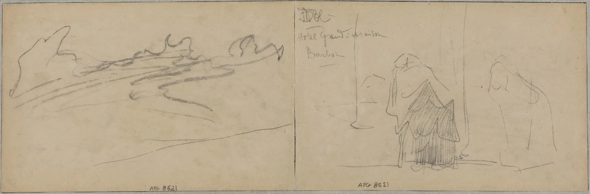 Studies of Clouds and an Old Woman, by Félix-Hilaire Buhot, chalk, 1872
