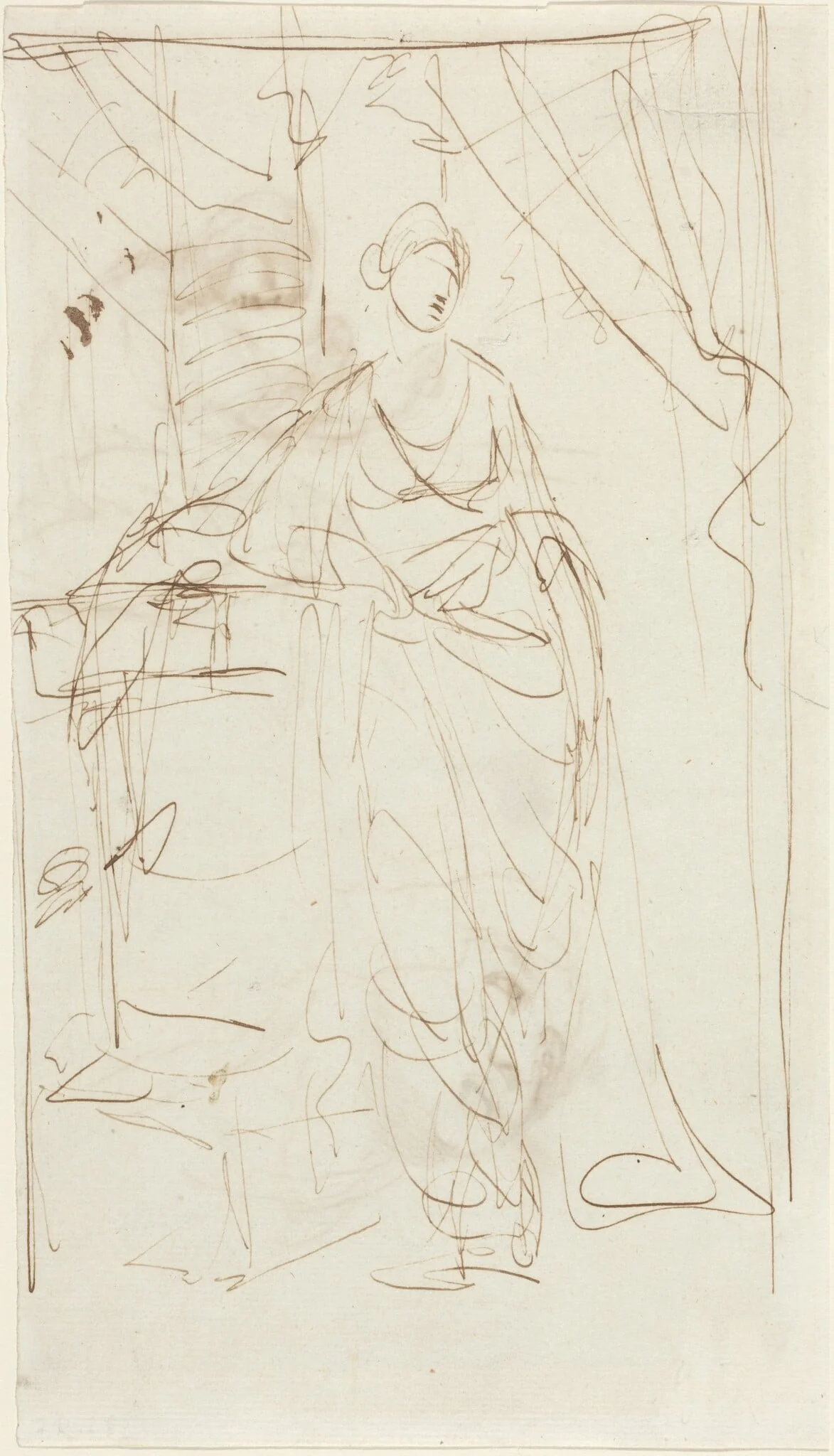 An Elegant Lady in Classical Dress [recto], by George Romney, ink, 1784