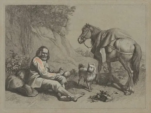 Seated Old Man about to Drink from a Gourd