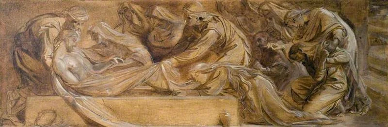 The Entombment (study for the painting in the Chapel of the Ascension, Bayswater Road), by Frederic Shields, oil, 1882