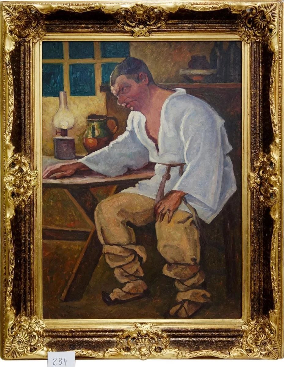 Țăran la lumina lămpii (Ion Brezeanu în Năpasta), by Camil Ressu, unspecified, 1921