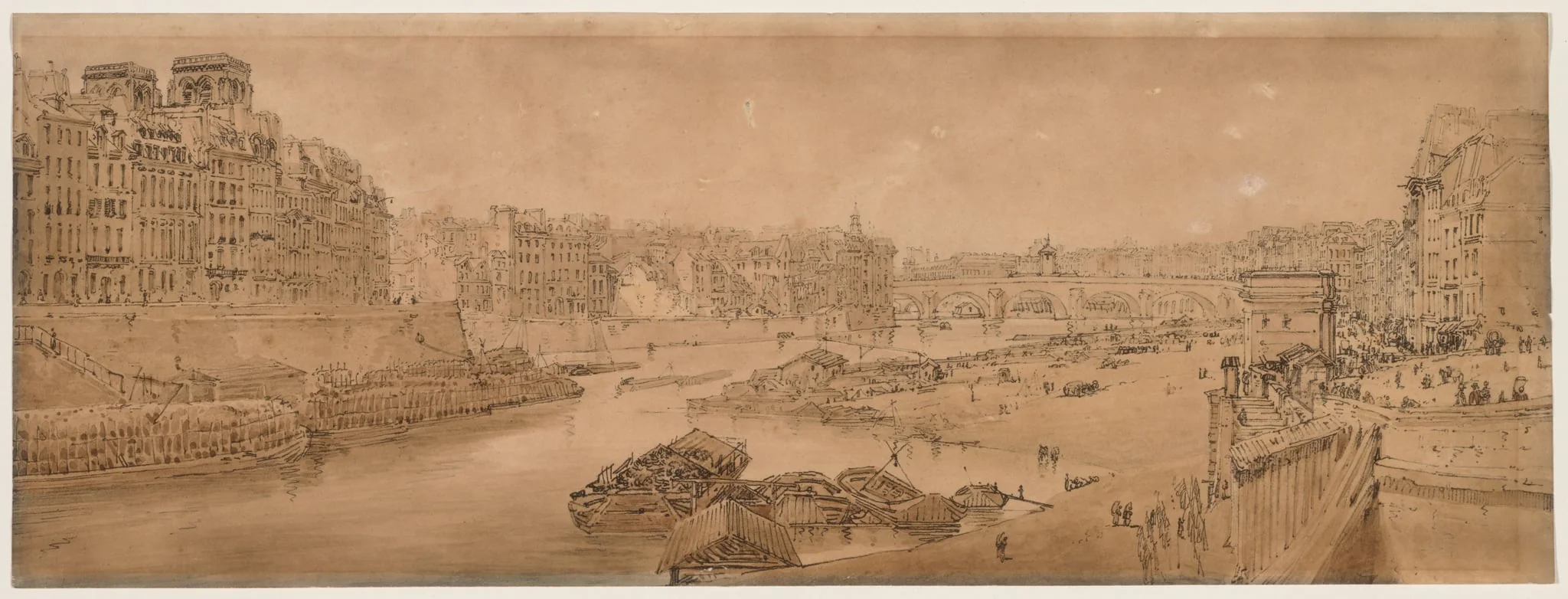 A Selection of Twenty of the Most Picturesque Views in Paris:  View of the City with the Louvre taken from the Pont Marie, by Girtin, 1802