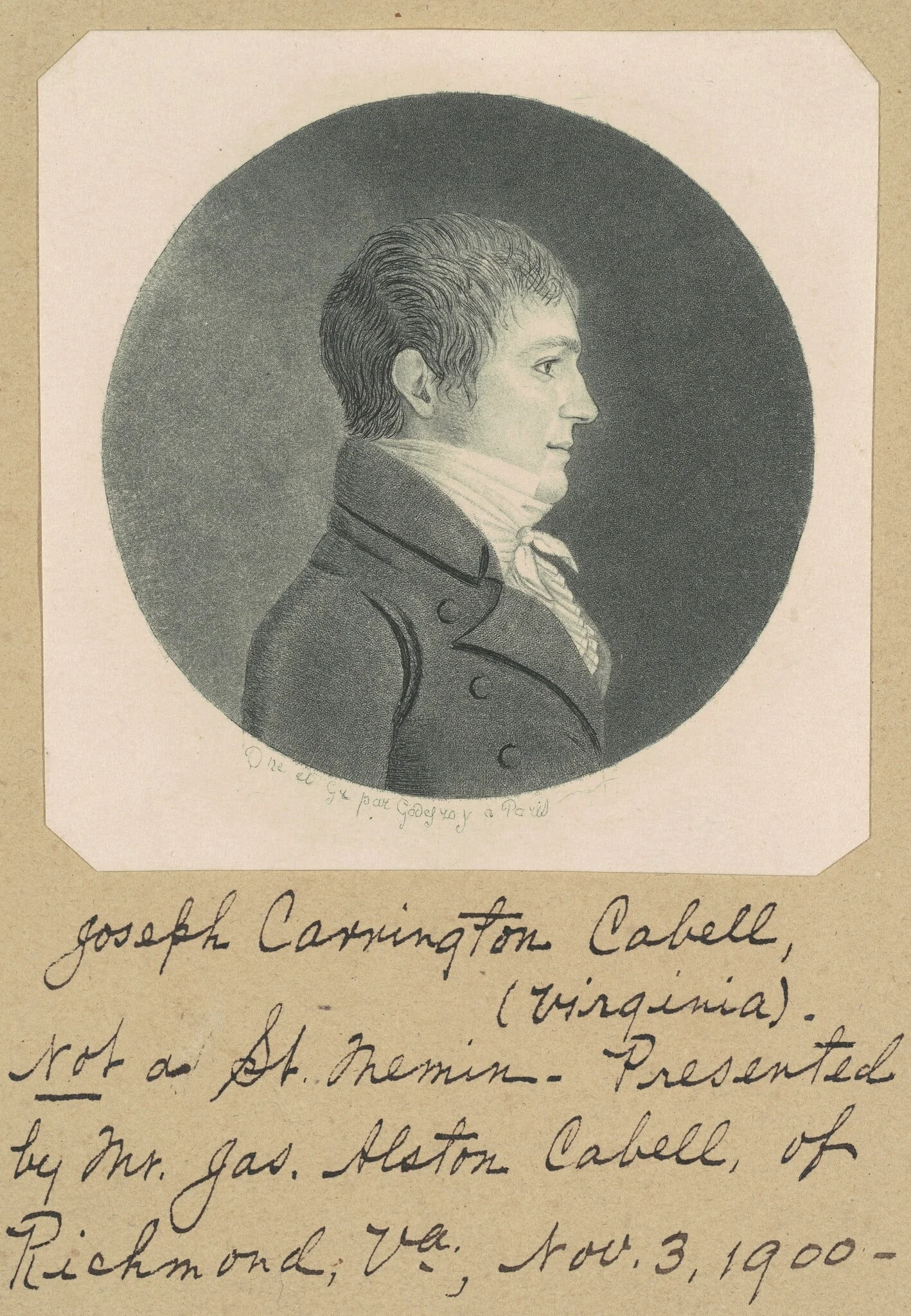 James Campbell, by Charles Balthazar Julien Févret de Saint-Mémin, ink, 1804