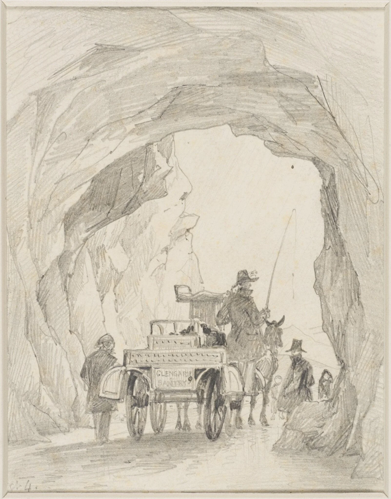Jaunting car passing under an archway, by Edward William Cooke, 1850