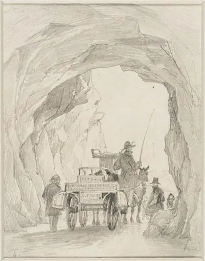 Jaunting car passing under an archway