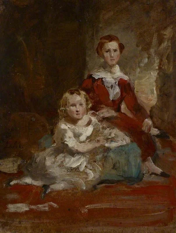 A Portrait Study of Two Children in a Landscape (Reverse: Study of a Young Man in an Interior), by Daniel Macnee, unspecified, 1854