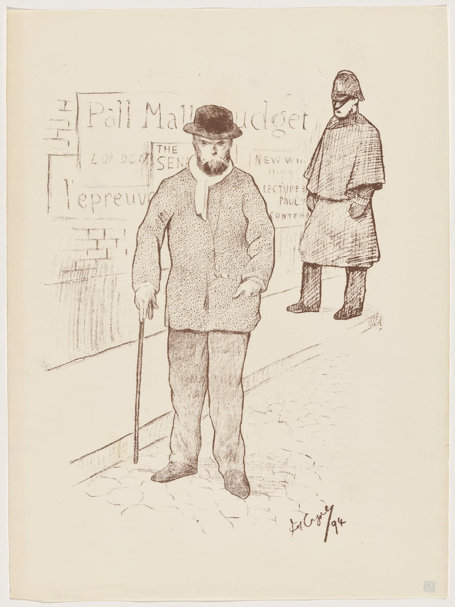 Paul Verlaine à Londres, by Frédéric-Auguste Cazals, ink, 1895