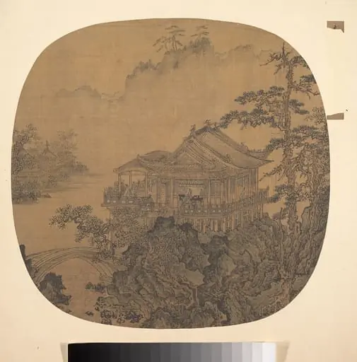 明?   佚名   舊傳李嵩   溪山樓閣圖   扇|Pavilion on a pond