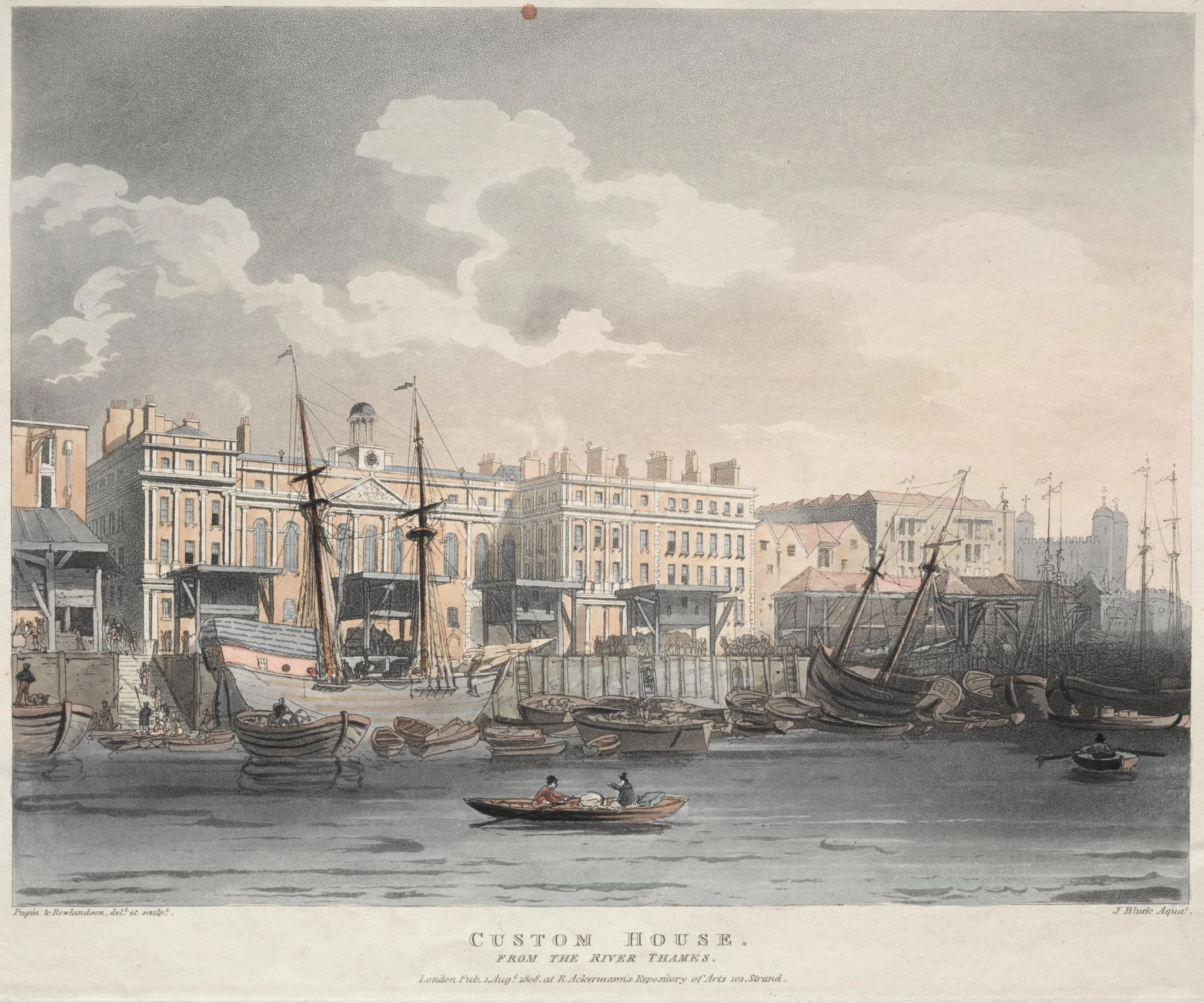 Customs House, from the Thames River, by J. Bluck, 1808