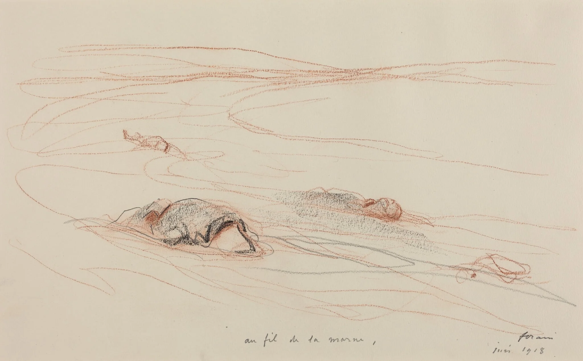 Au fil de la marne, by Jean-Louis Forain, graphite, 1918