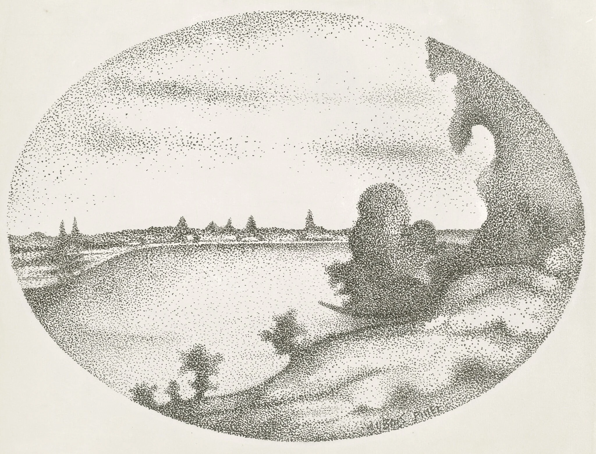 A River Landscape, by Albert Dubois-Pillet, ink, 1888