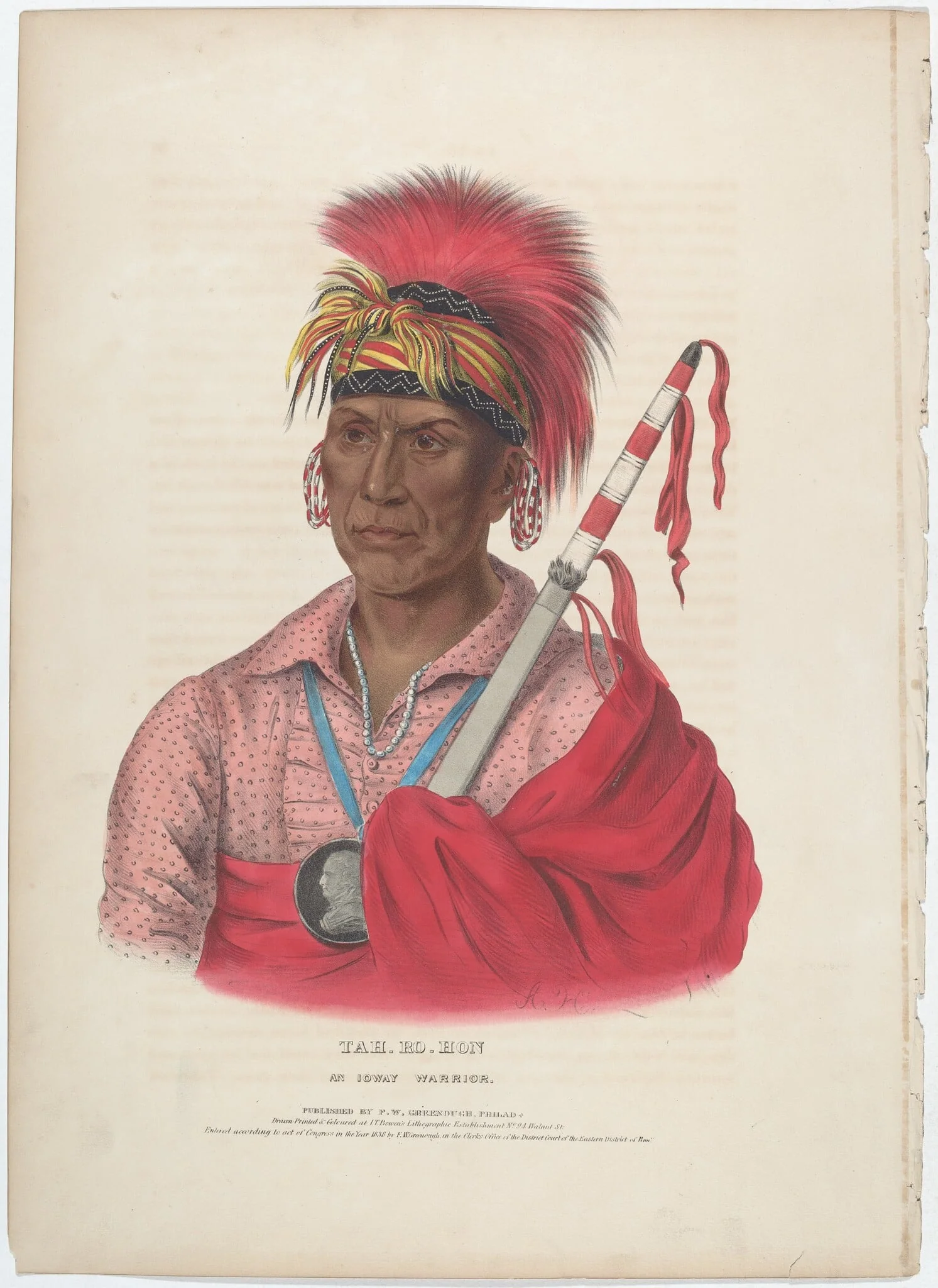 Tah-Ro-Hon, An Ioway Warrior, by Alfred Hoffy, ink, 1838