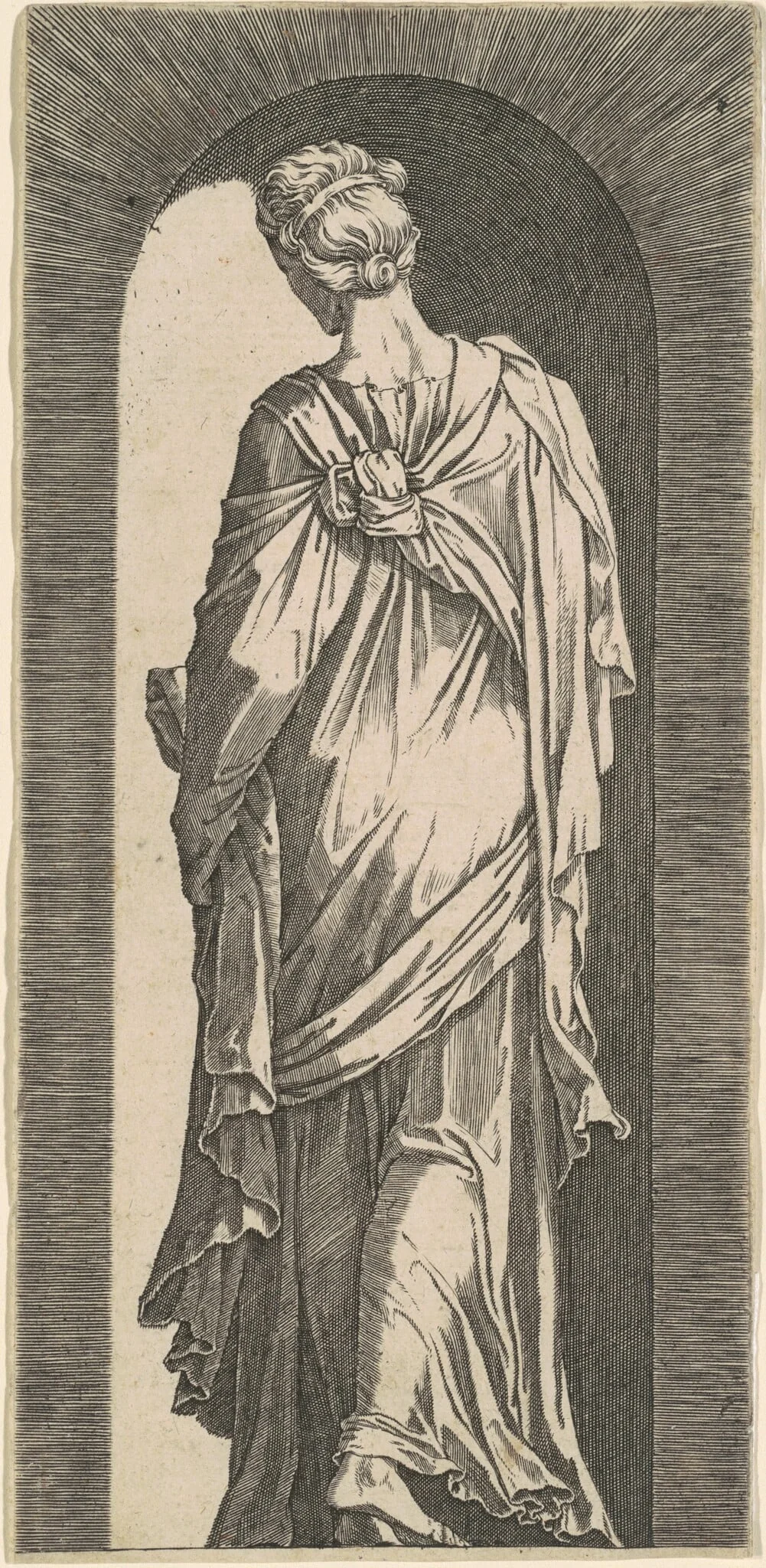 Sibyl Seen from the Back, Looking Downward to the Left, by Lambert Suavius, ink, 1550