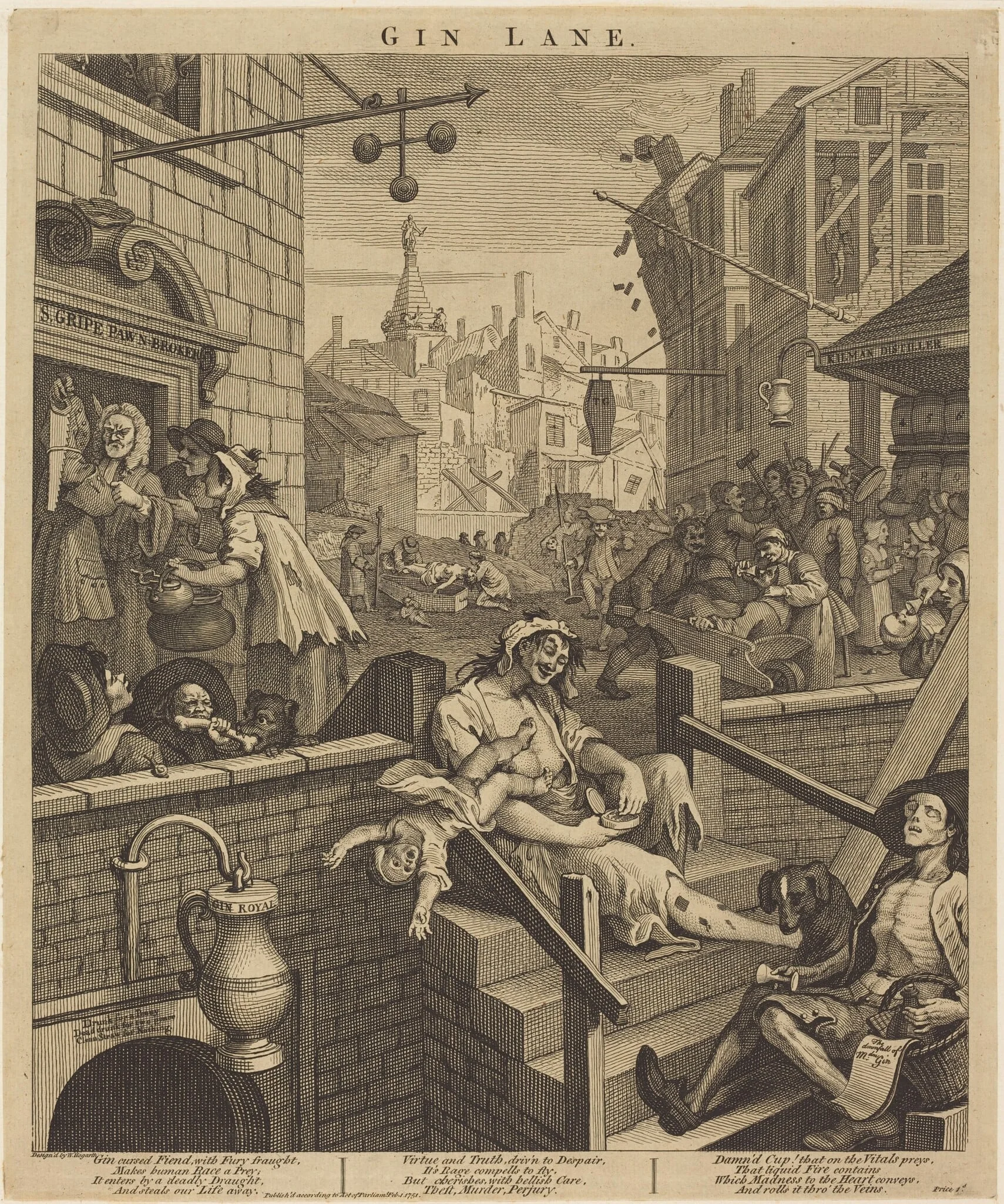 Gin Lane, by William Hogarth, ink, 1751