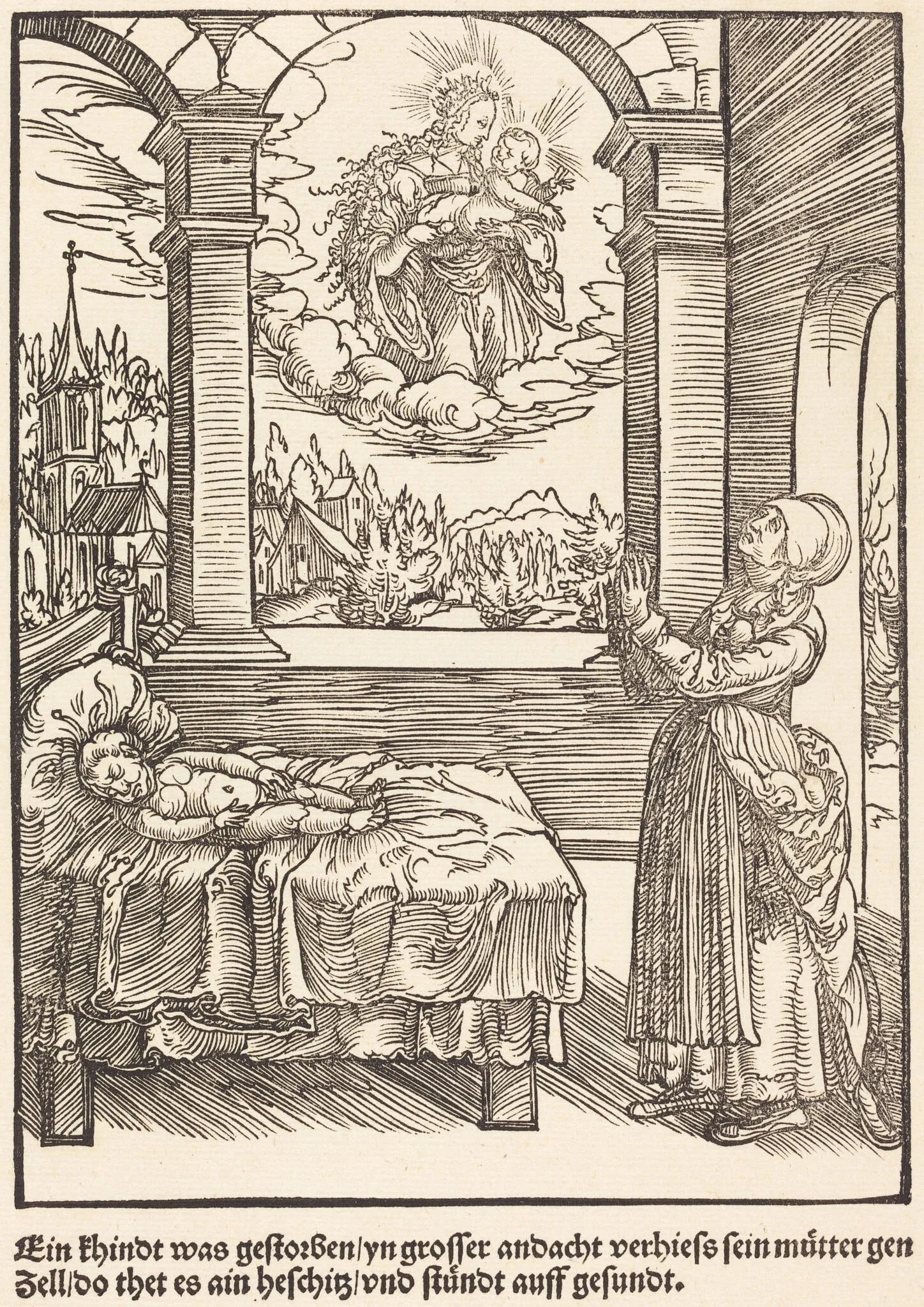 Ein Khindt was gestorben ..., by Master of the Miracles of Mariazell, ink, 1503