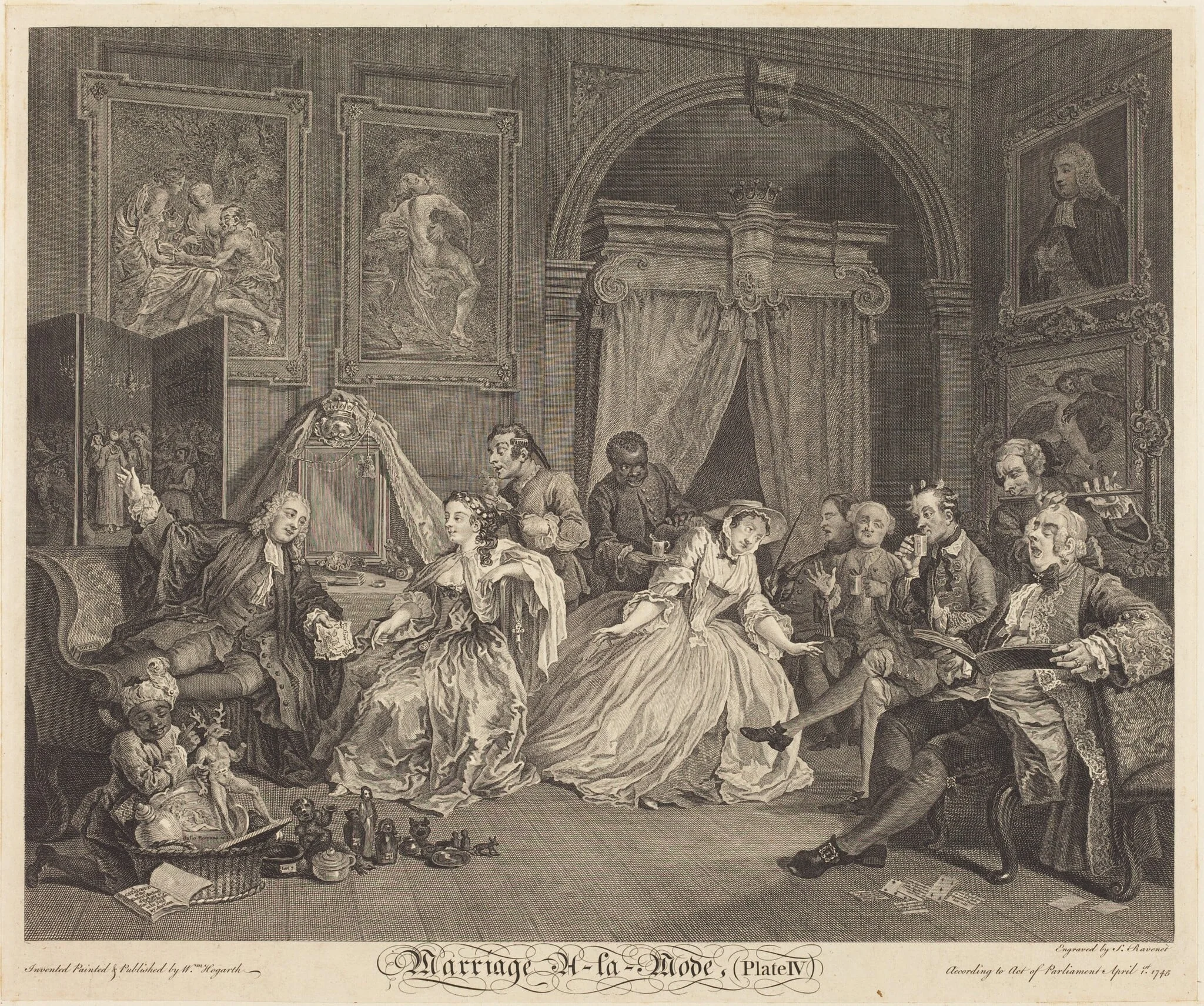 Marriage a la Mode: pl.4, by Simon Francois Ravenet I, ink, 1745