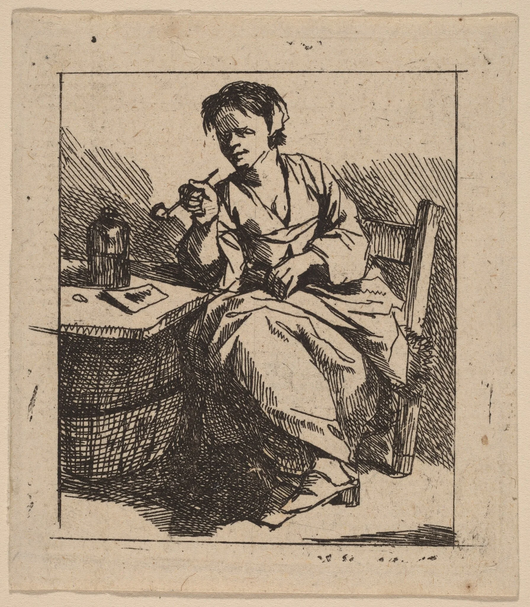 A Woman Smoking, by Cornelis Pietersz Bega, ink, 1648