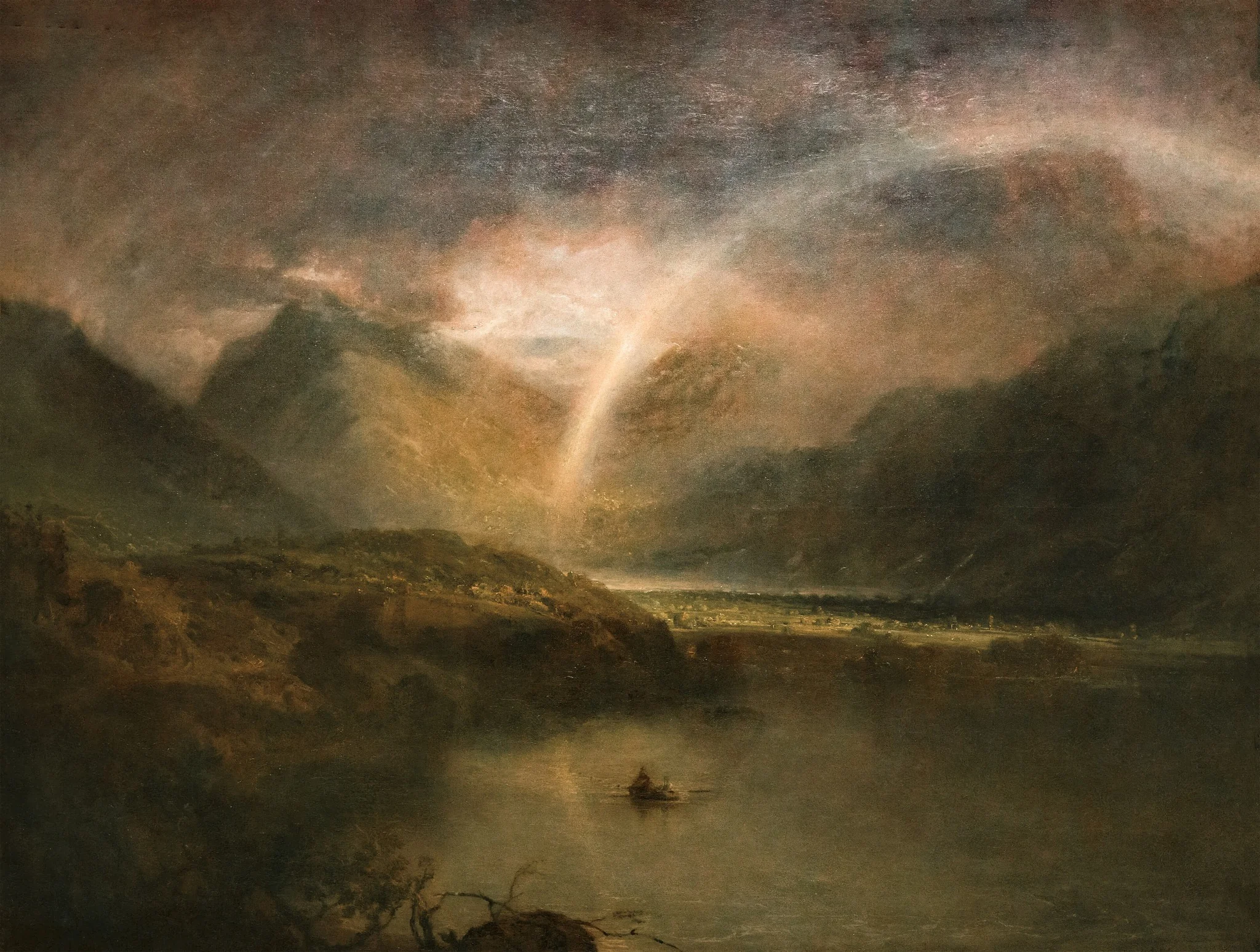 Buttermere Lake, with Park of Cromackwater, Cumberland, a Shower, by Joseph Mallord William Turner, oil, 1799