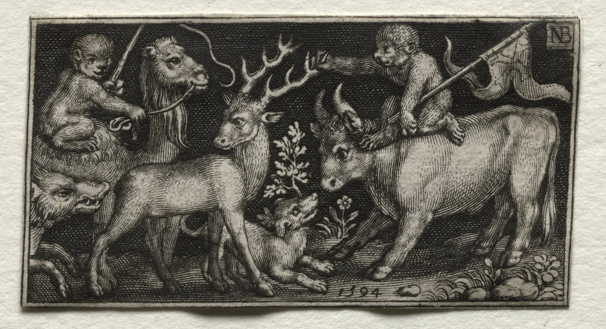 Monkeys Riding a Camel and a Bull, by Nicolaes de Bruyn, 1594