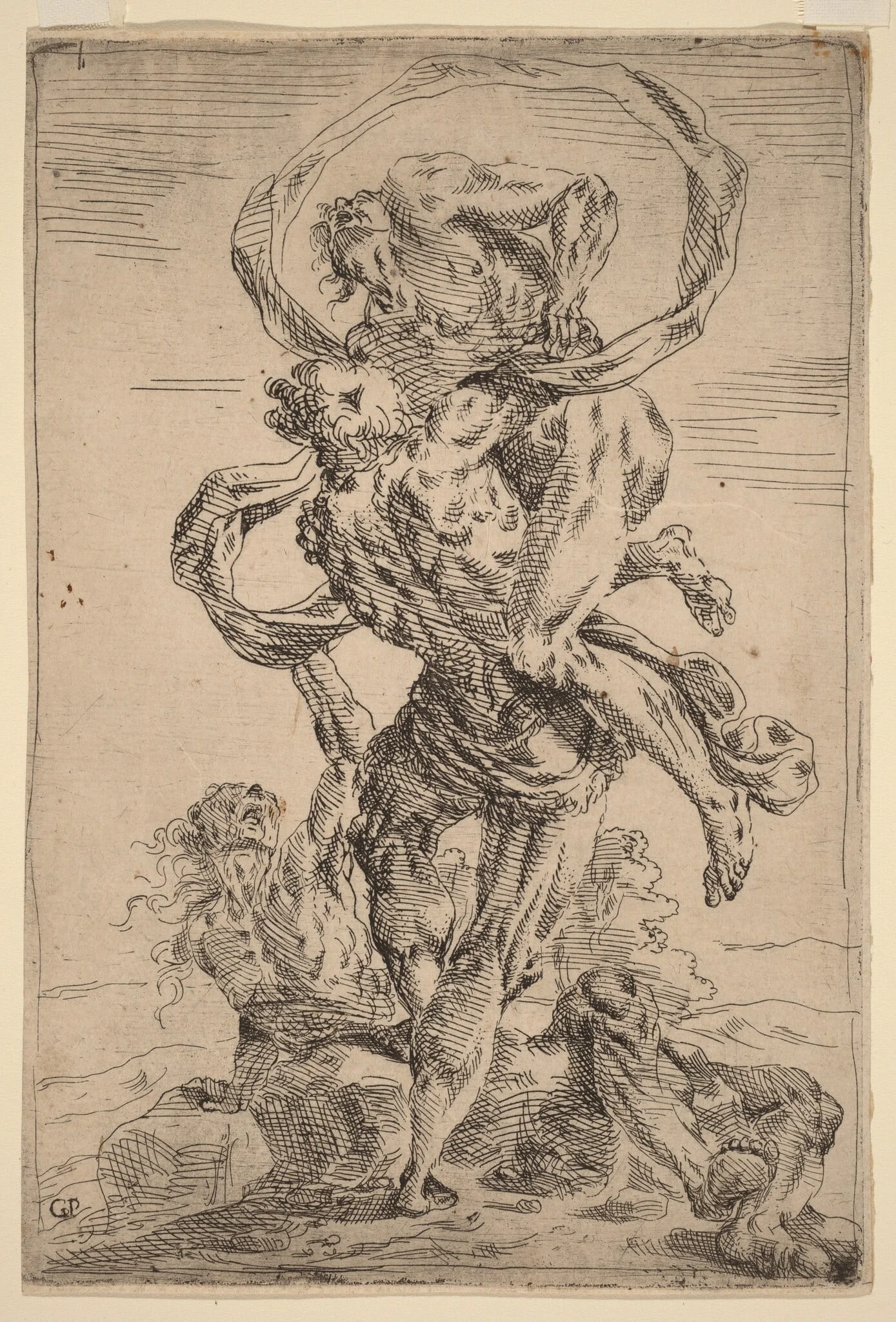 Hercules and Antaeus, by Giovanni Pietro Possenti, ink, 1638