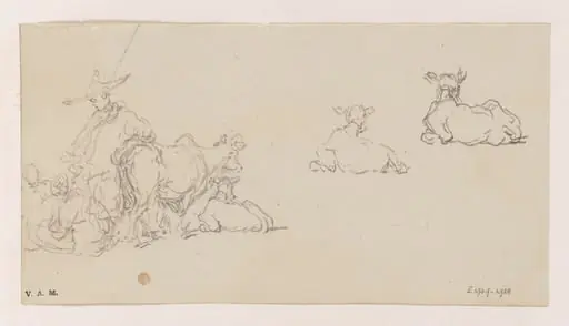 Sketches of Chinese figures and cows