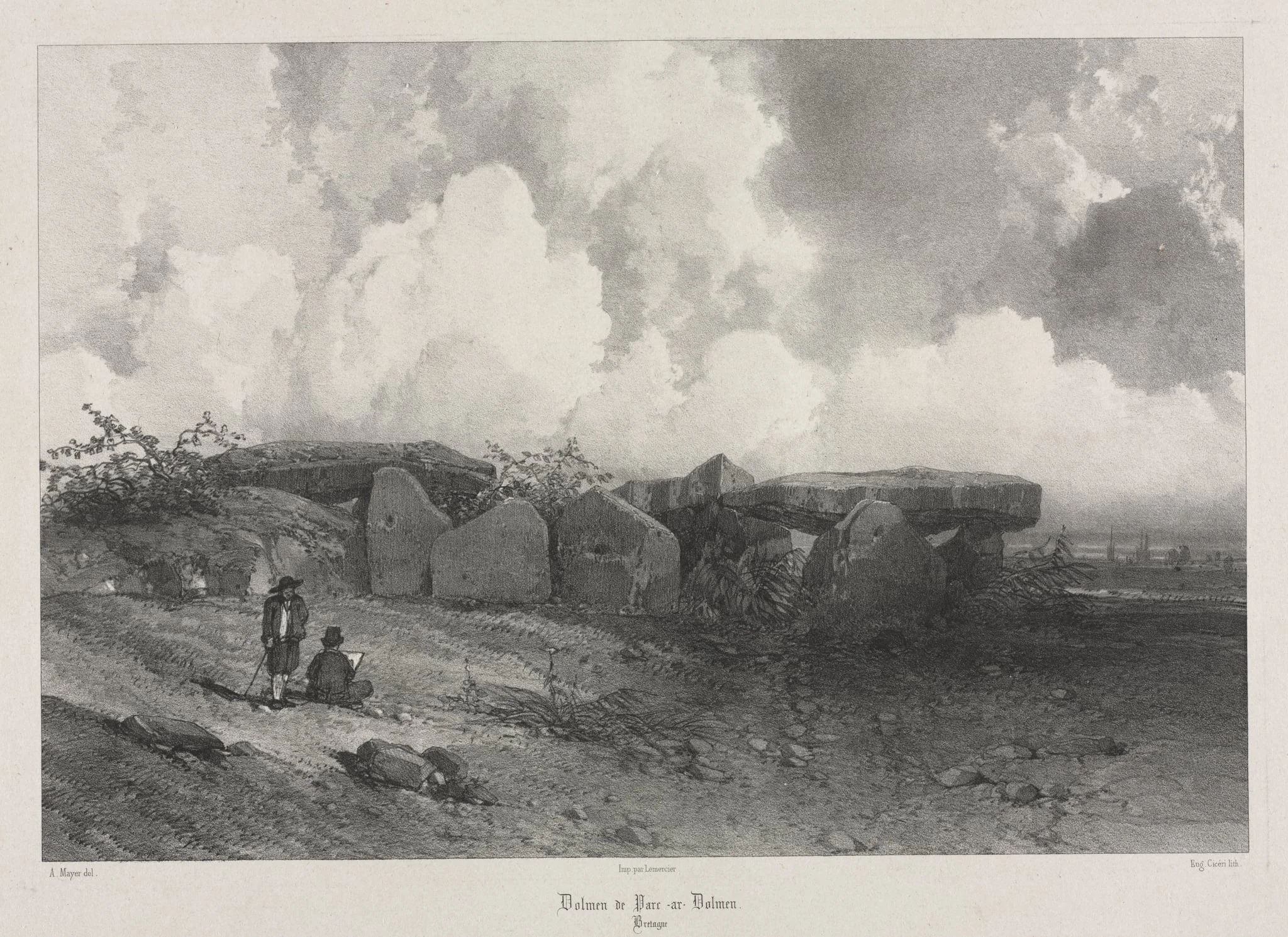 Voyages pittoresques et romantiques dans l'ancienne France: Bretagne: Dolmen de Parc-ar-Colmen, by Eugène Ciceri, 1845