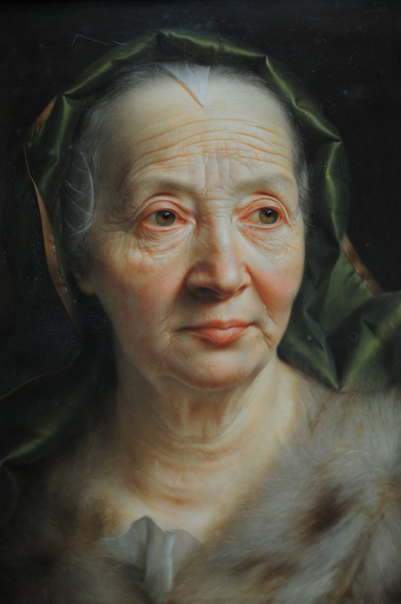 Portrait of an Old Woman with a green scarf, by Christian Seybold, oil, 1768