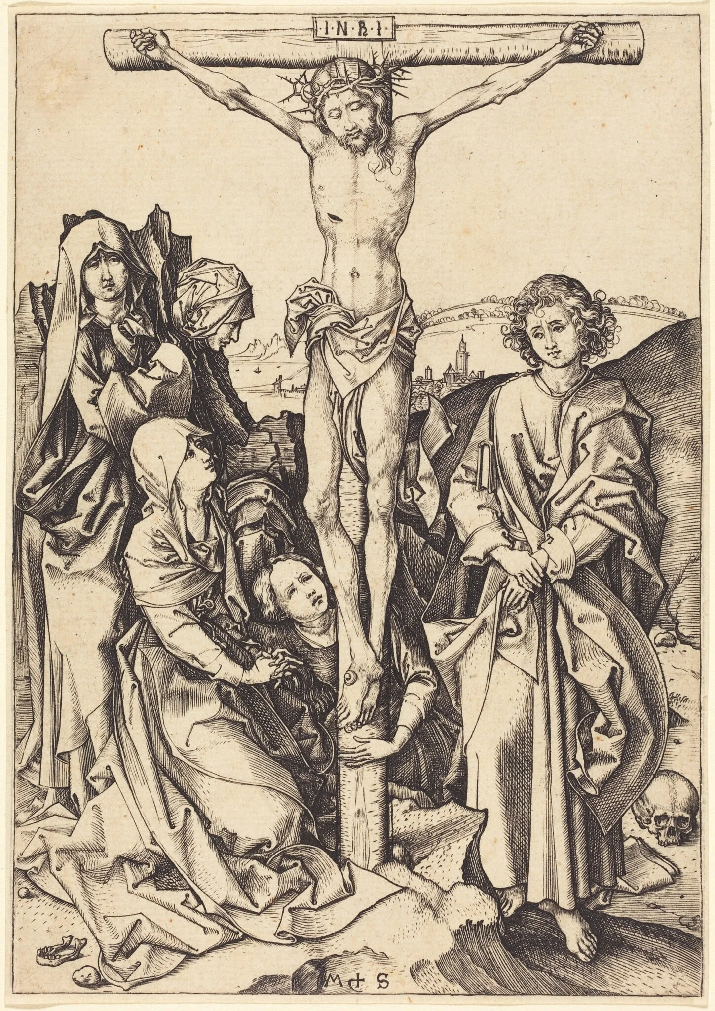 The Crucifixion, by Martin Schongauer, ink, 1480