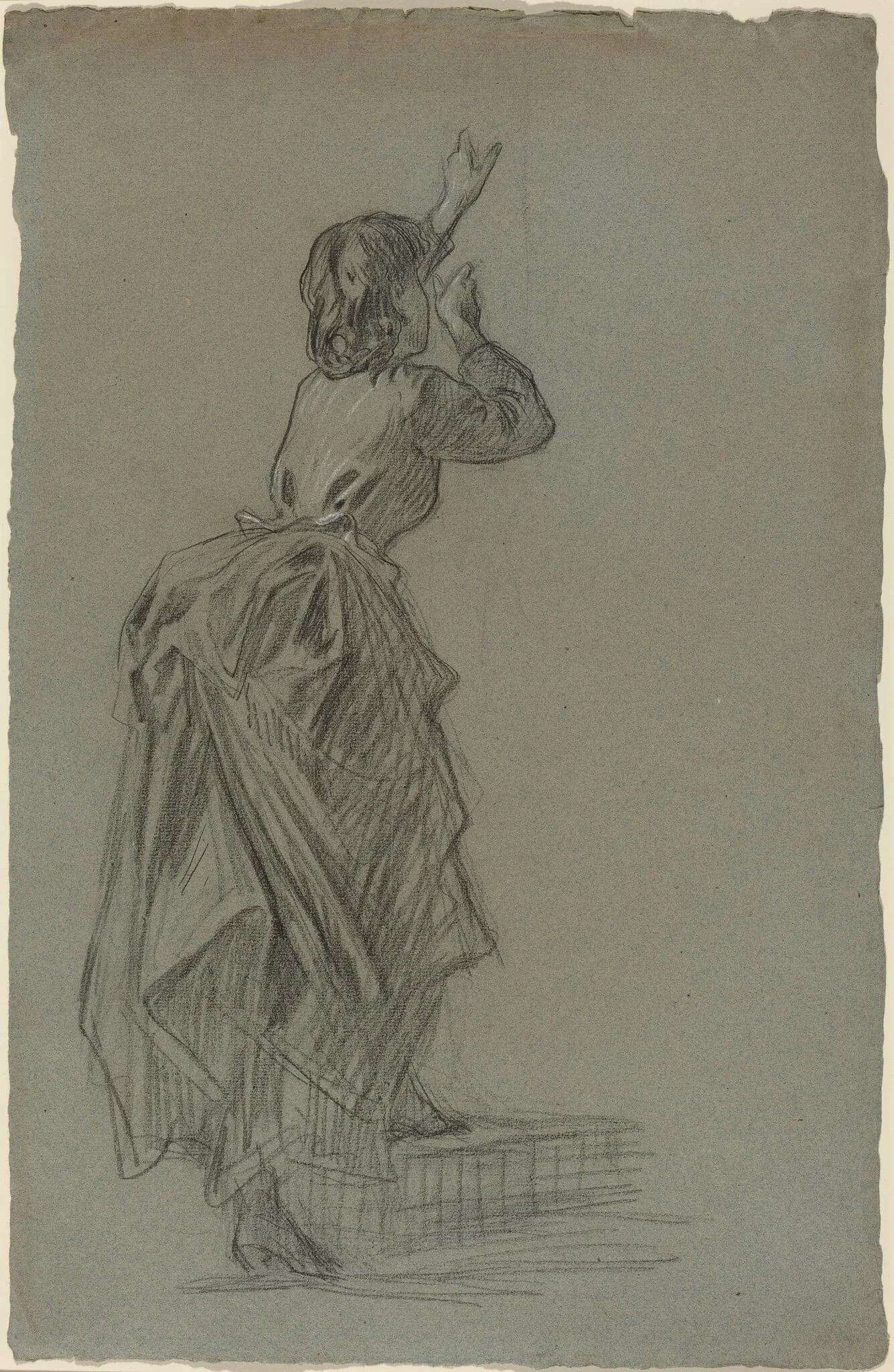 Young Woman Climbing a Step, by French 19th Century, chalk, 1894
