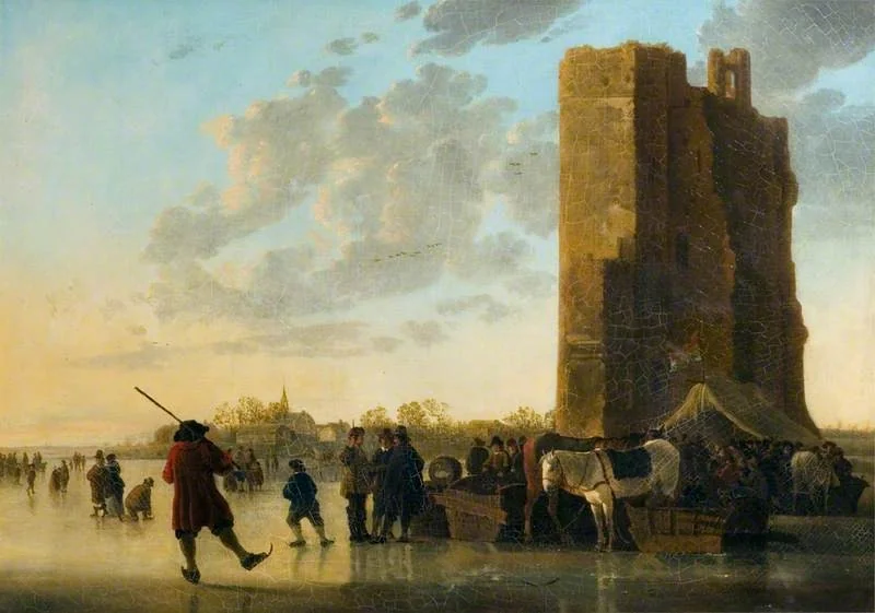 The Maas in Winter with the Huis Te Merwerde, Dordrecht, by Aelbert Cuyp, oil, 1666