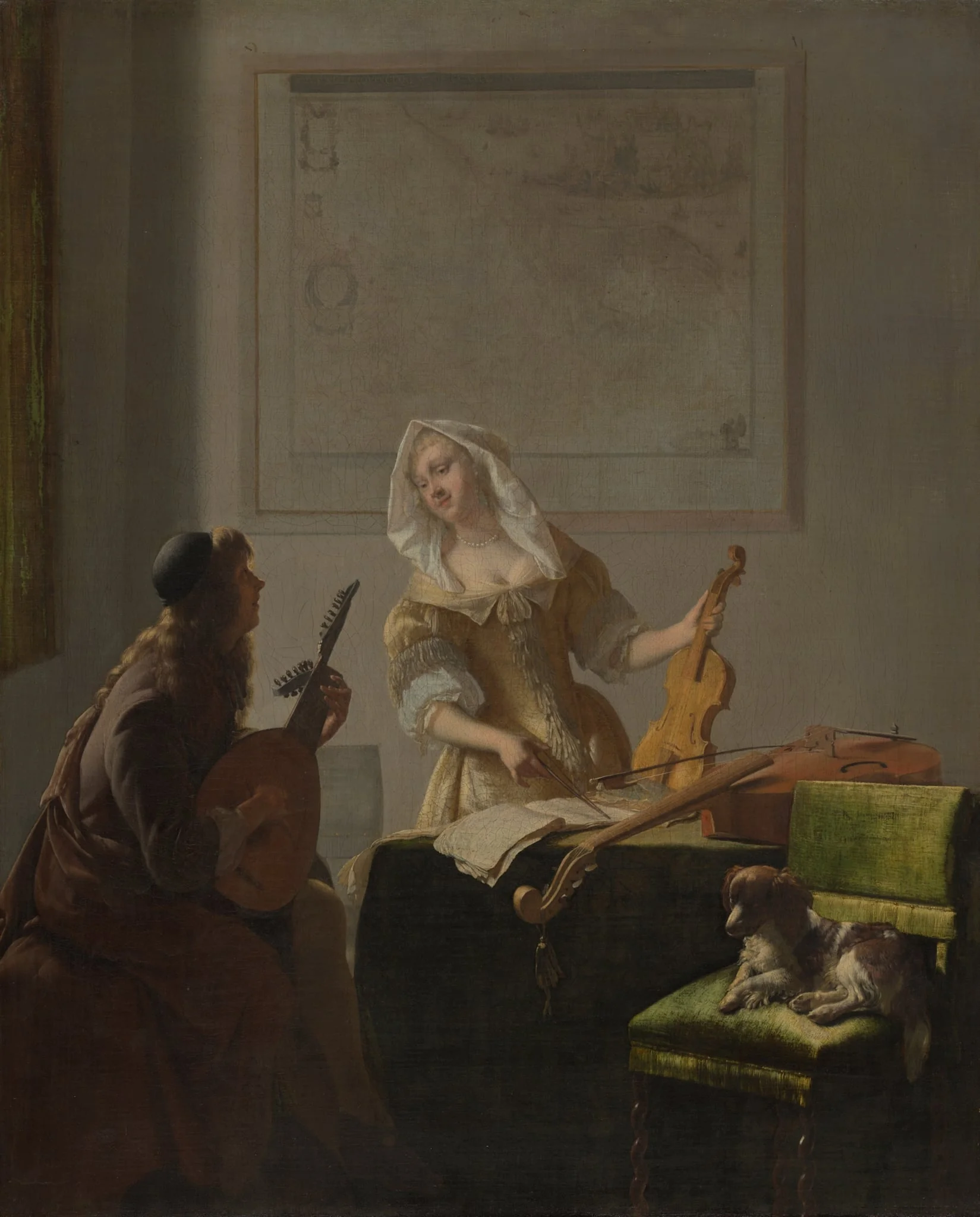 The Music Lesson, by Jacob Ochtervelt, oil, 1671
