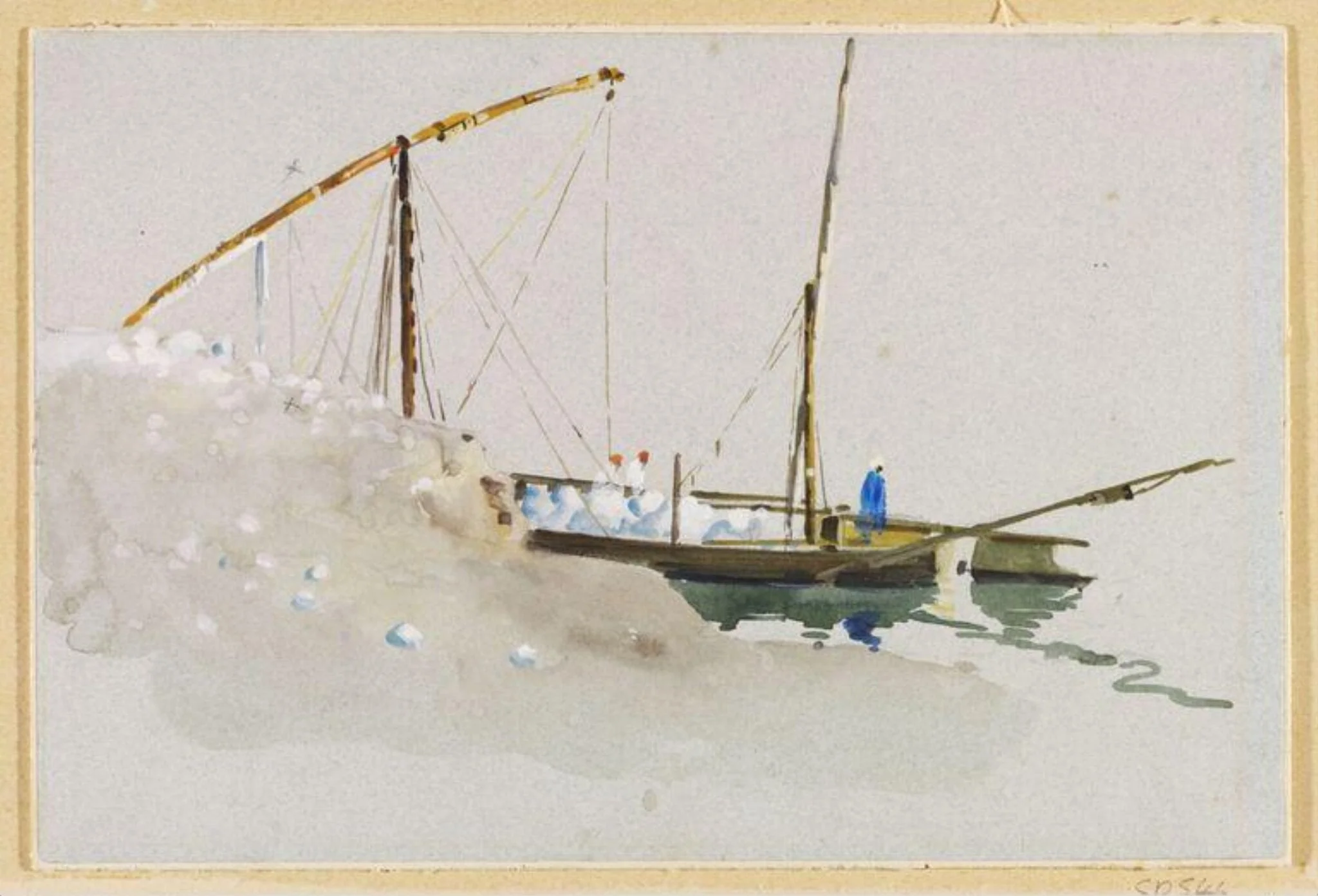 A Felucca on the Nile, loading cotton, by Bridget Keir, watercolor, 1922